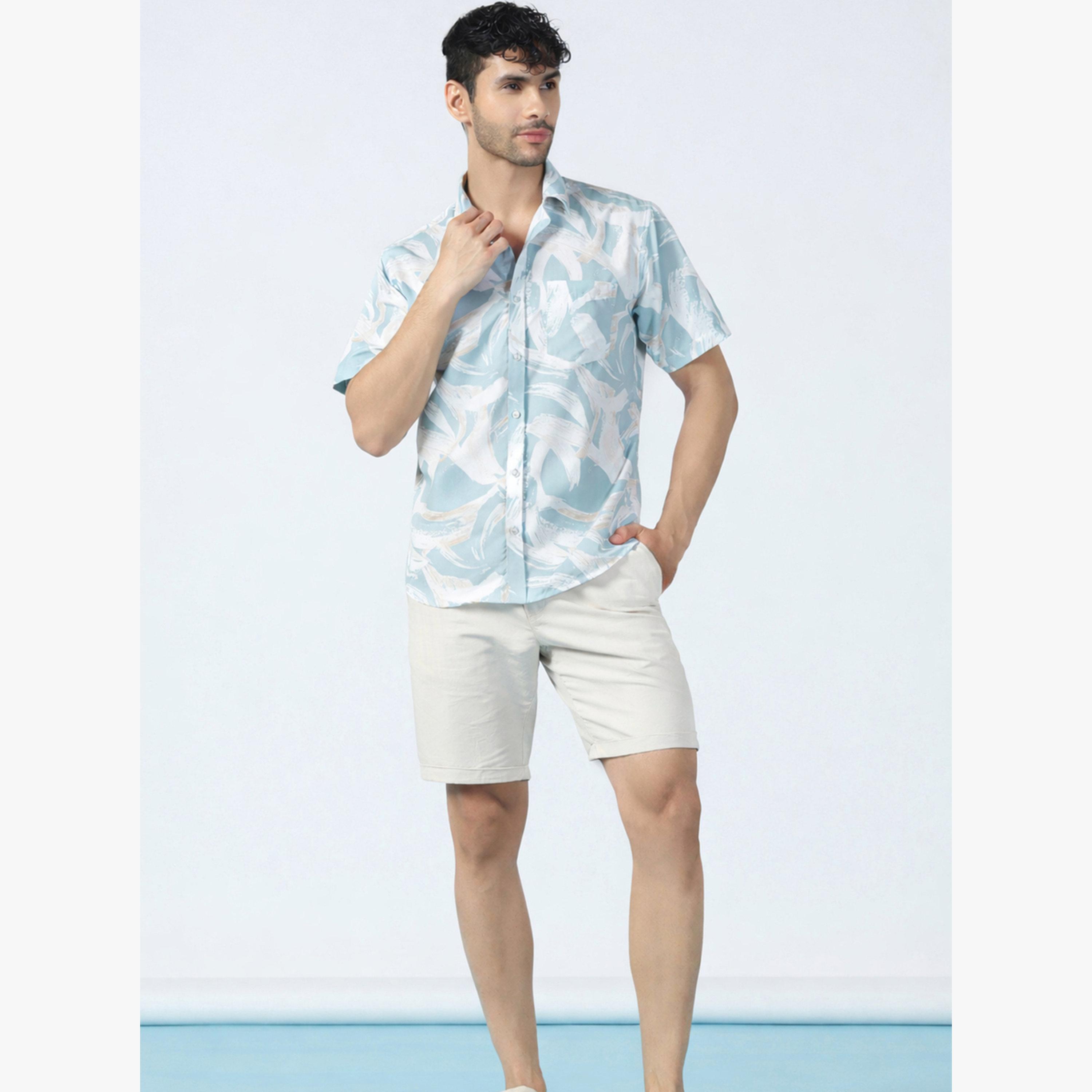 TAHVO X Styli Men Blue Printed Cotton Shirt with Pocket-men-clothing-shirts-image-2