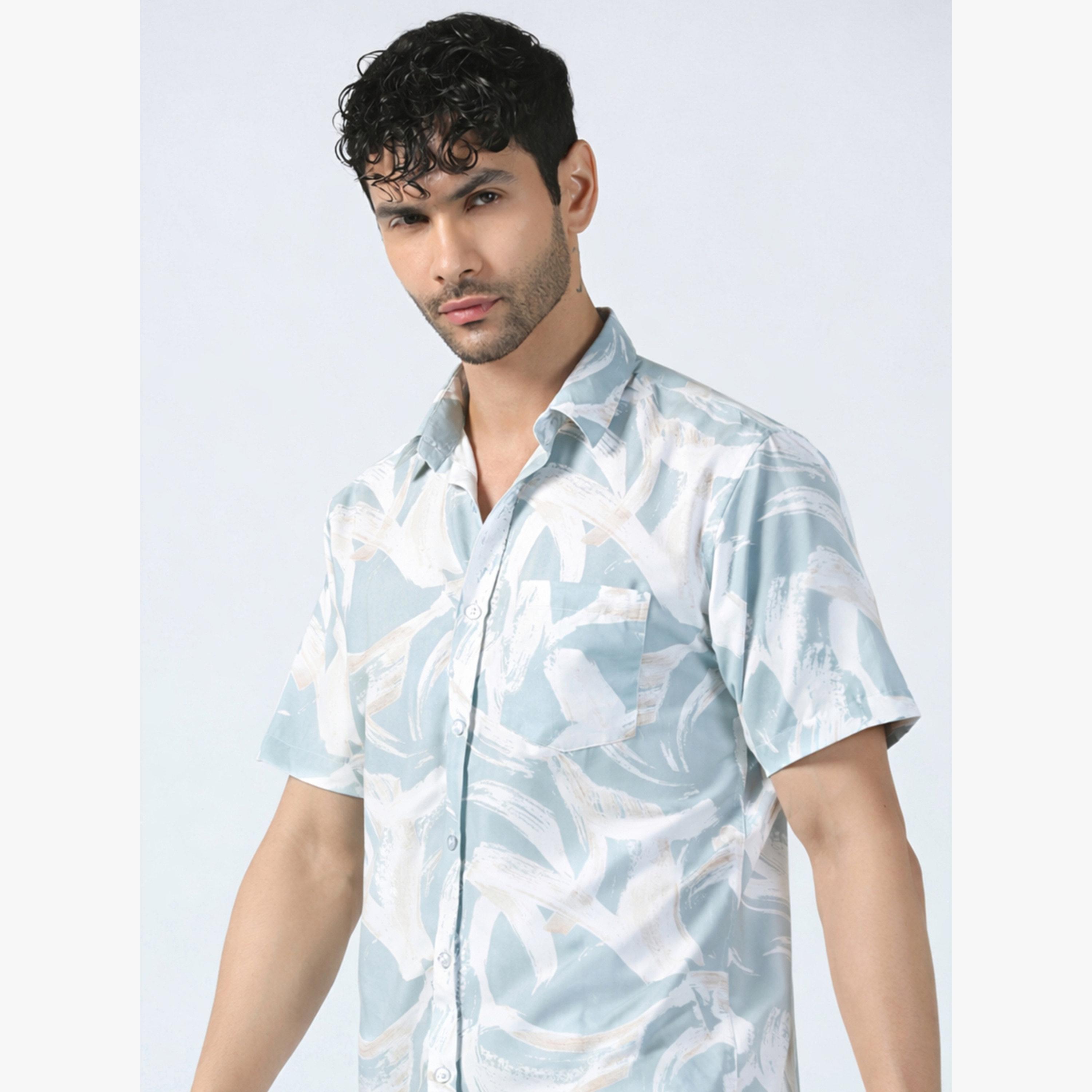TAHVO X Styli Men Blue Printed Cotton Shirt with Pocket-men-clothing-shirts-image-7