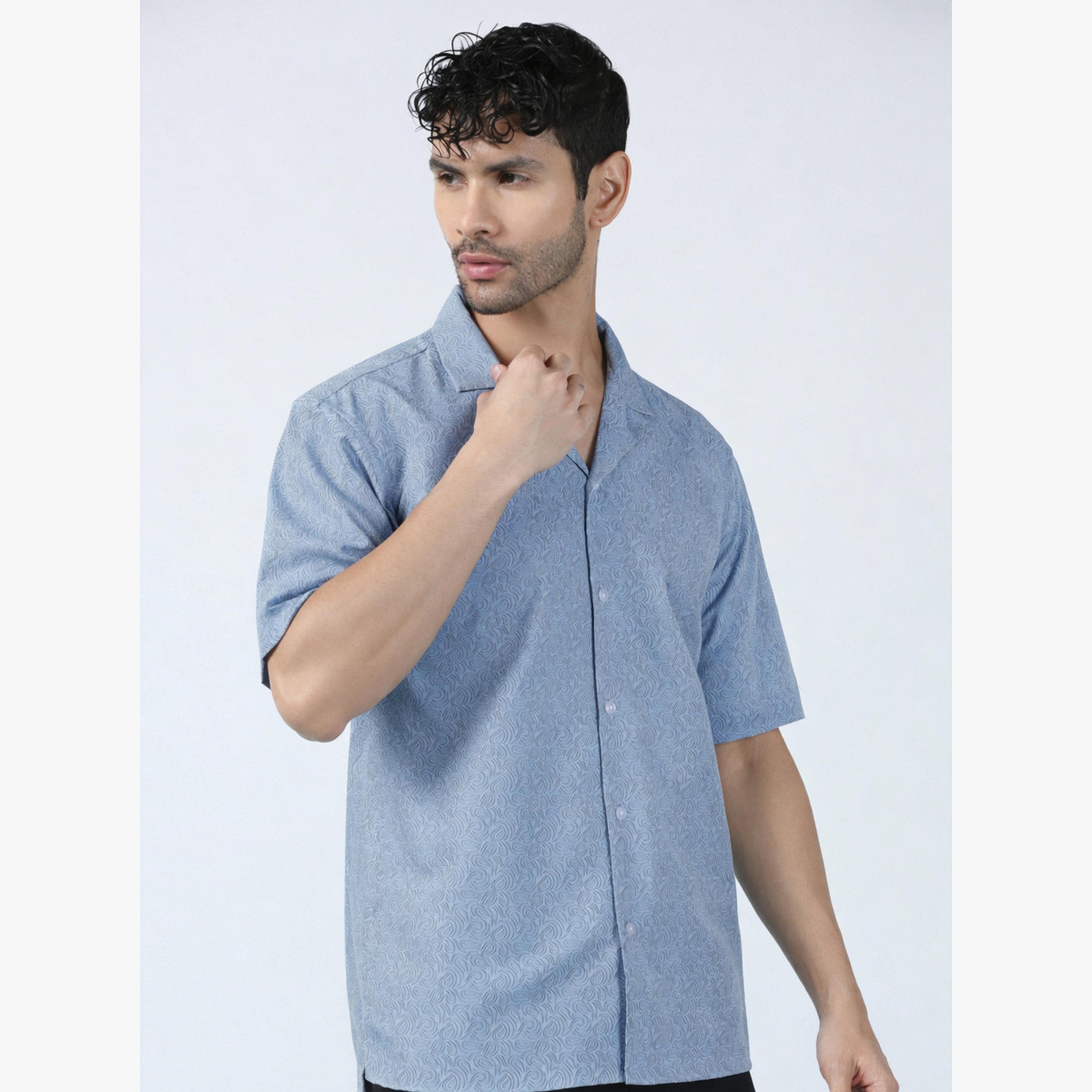 TAHVO X Styli Men Blue Wave Pattern Cotton Shirt-men-clothing-shirts-image-1
