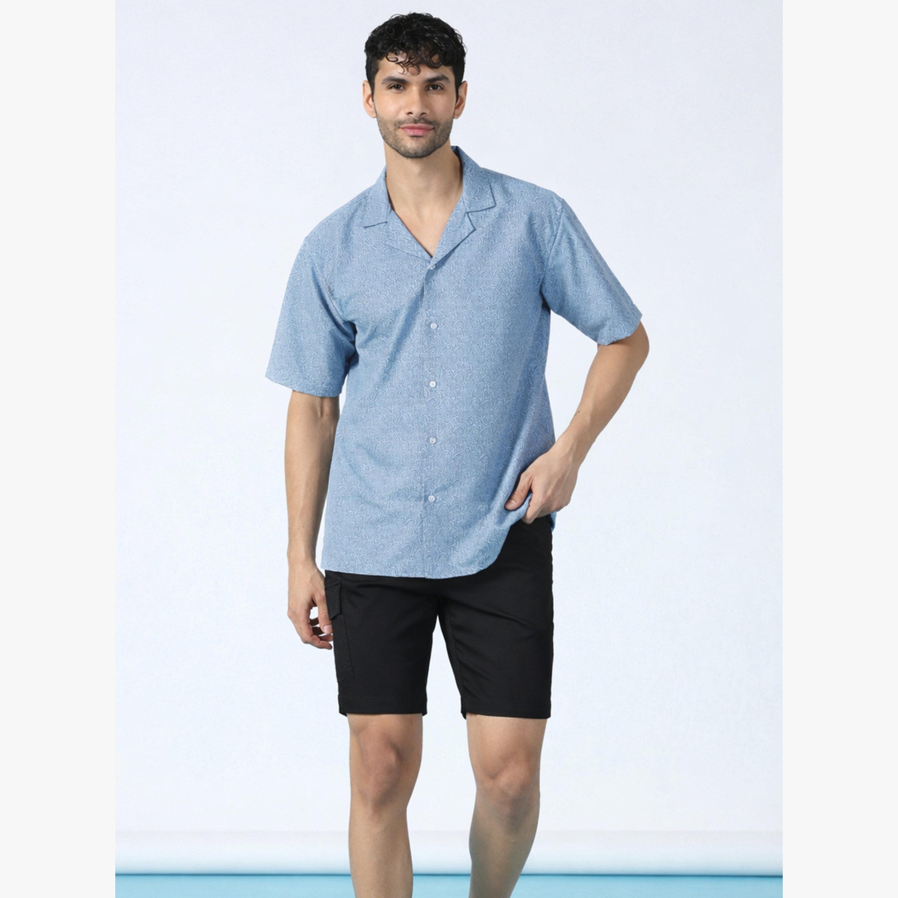 TAHVO X Styli Men Blue Wave Pattern Cotton Shirt-men-clothing-shirts-image-2