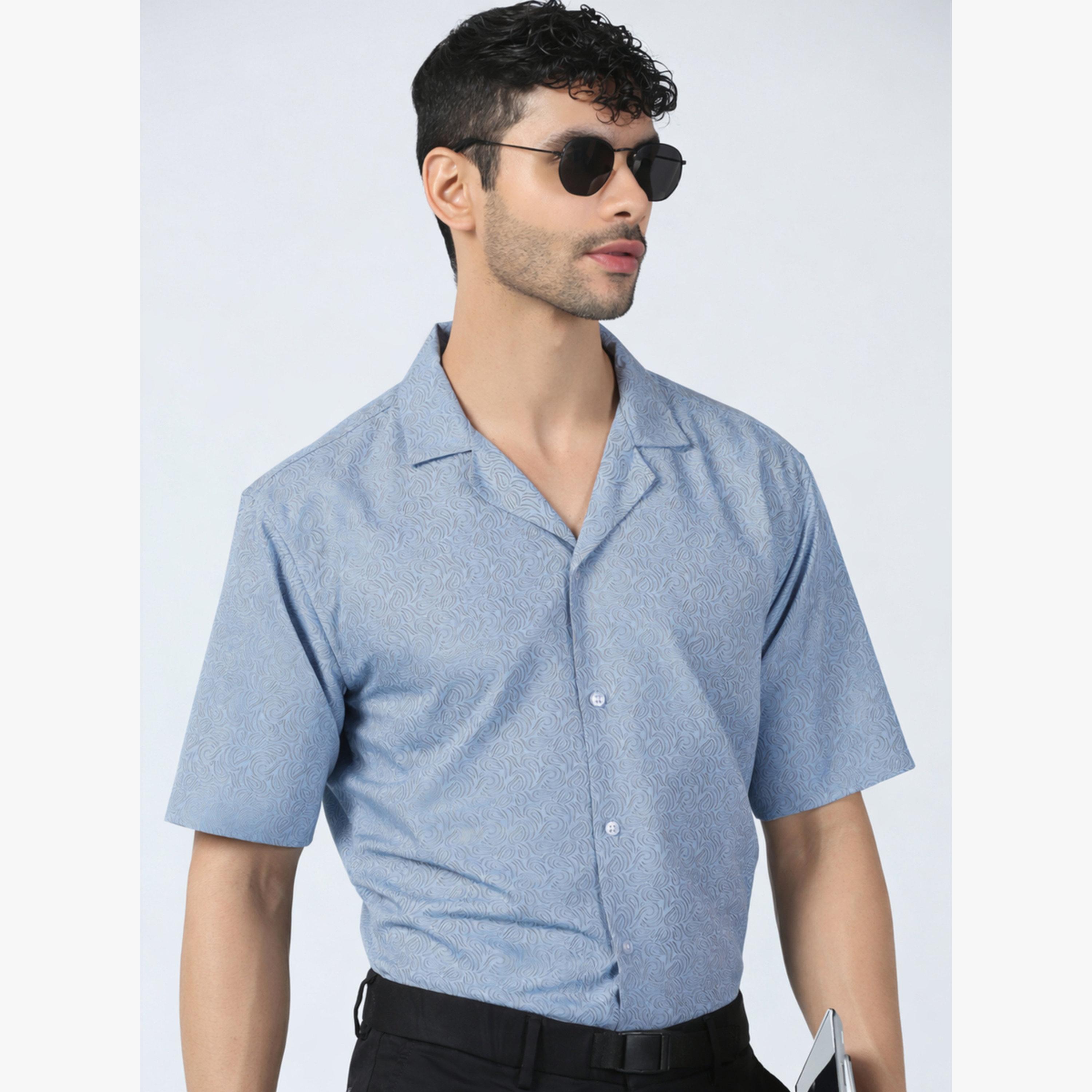 TAHVO X Styli Men Blue Wave Pattern Cotton Shirt-men-clothing-shirts-image-4