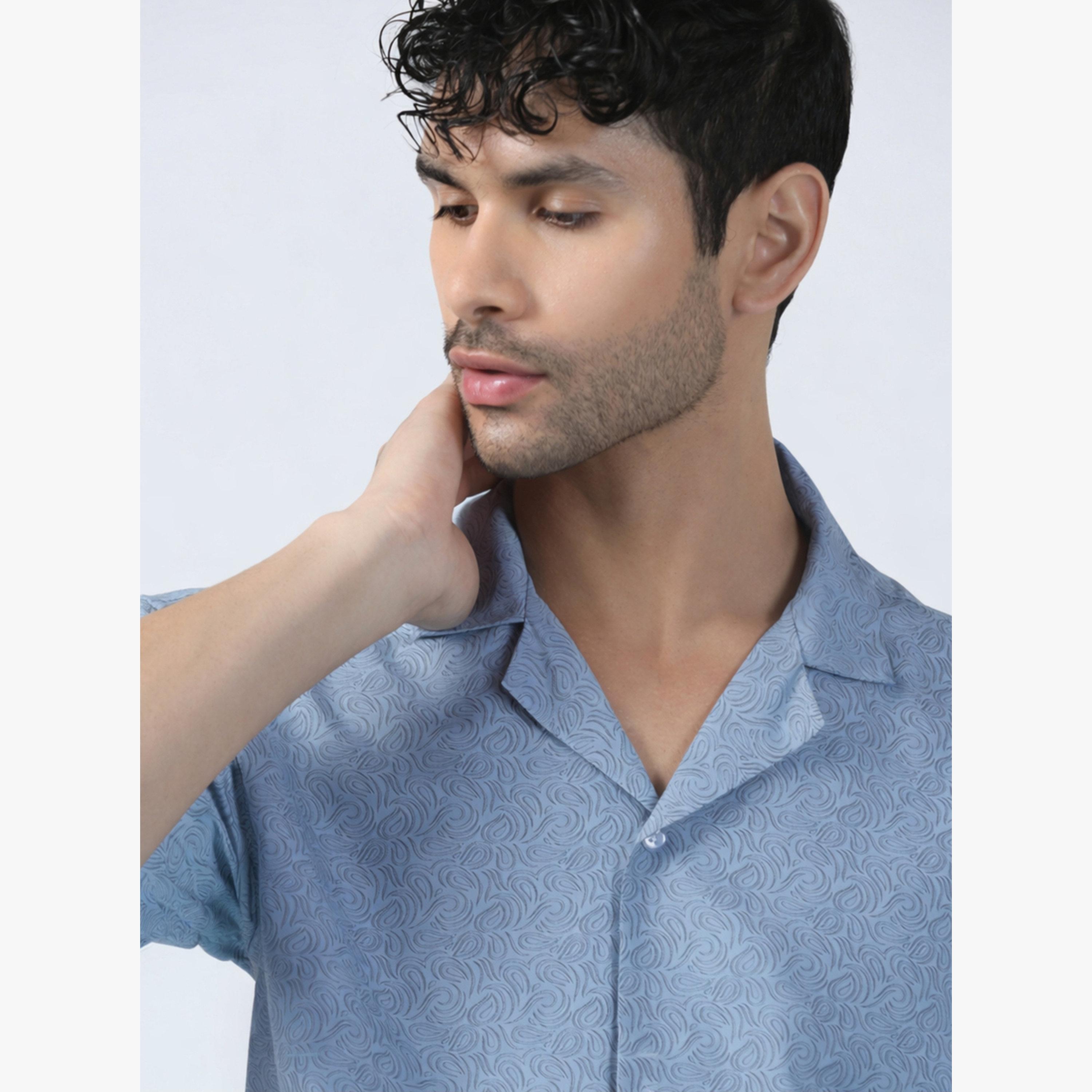 TAHVO X Styli Men Blue Wave Pattern Cotton Shirt-men-clothing-shirts-image-6