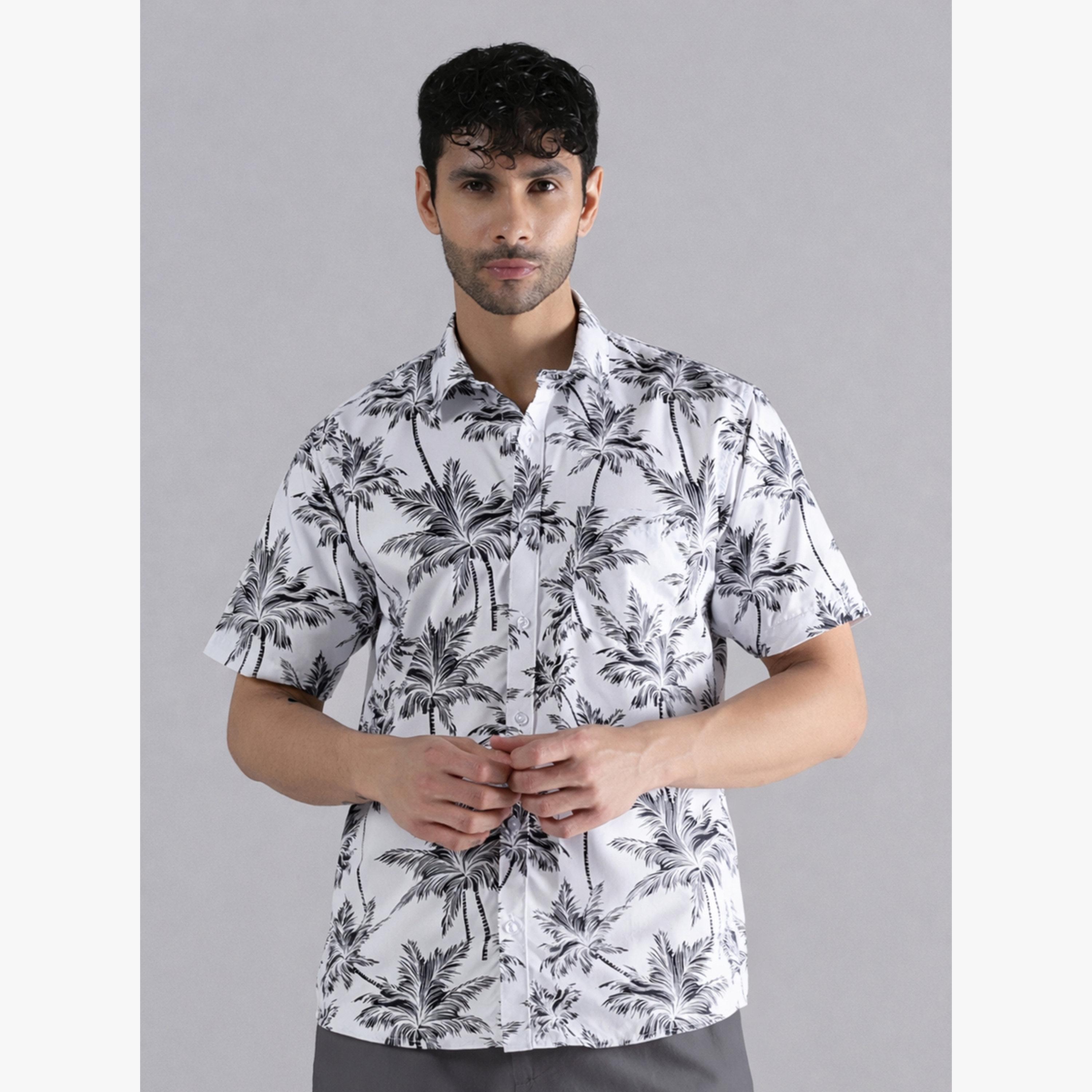 TAHVO X Styli Men White Tropical Palm Print Shirt-men-clothing-shirts-image-1