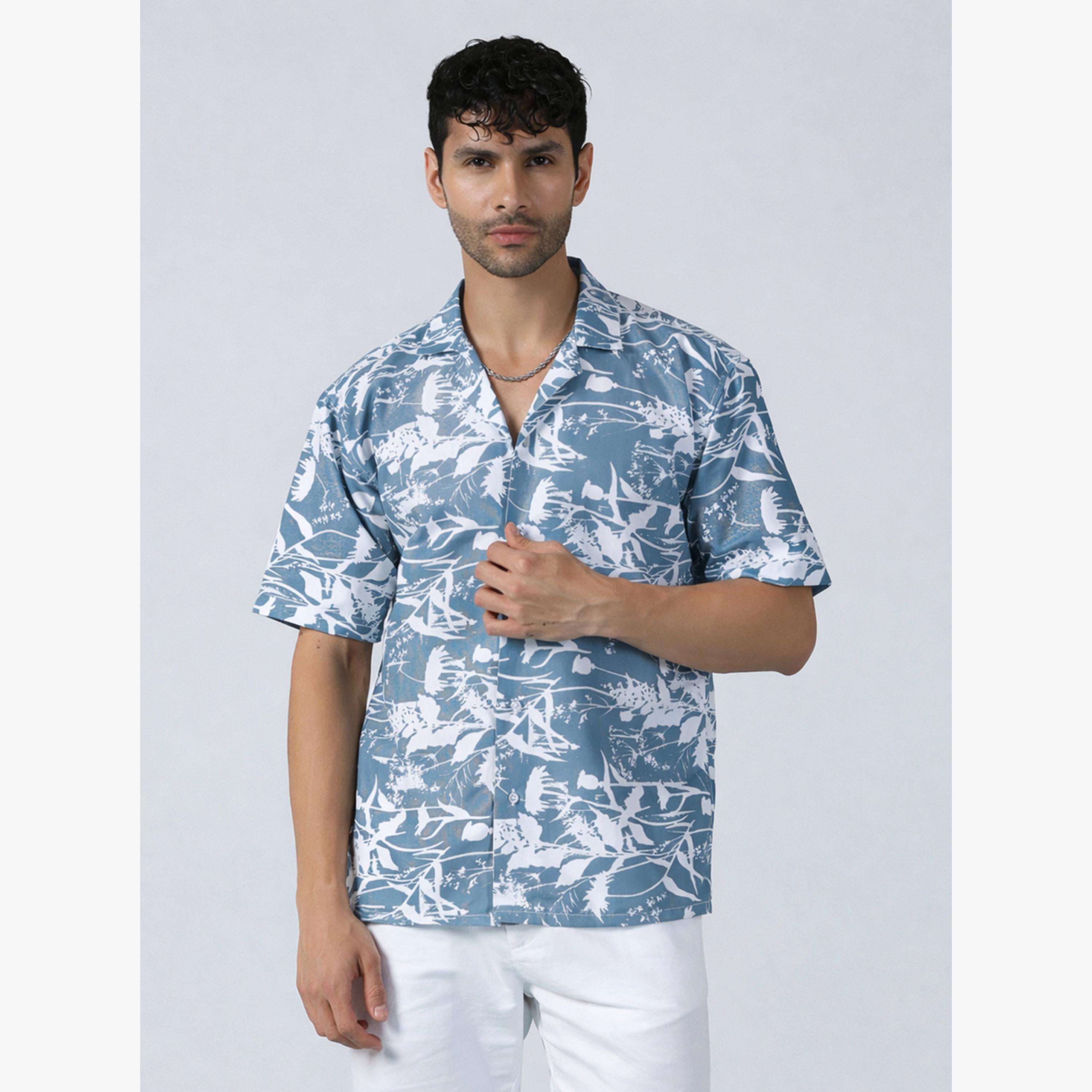 قميص بأكمام قصيرة بطبعة استوائية للرجال-men-clothing-shirts-image-1