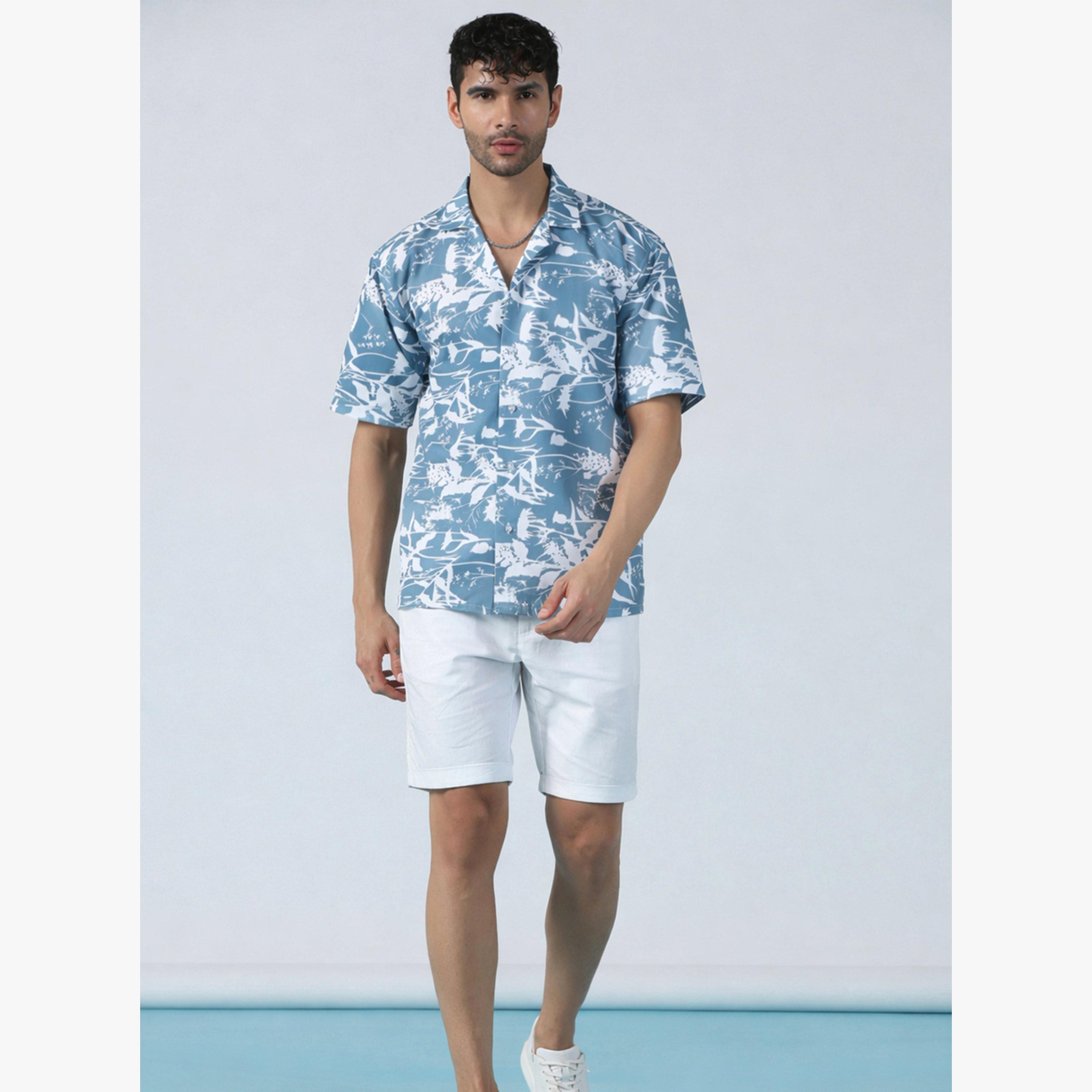 TAHVO X Styli Men Grey Tropical Print Short Sleeve Shirt-men-clothing-shirts-image-2
