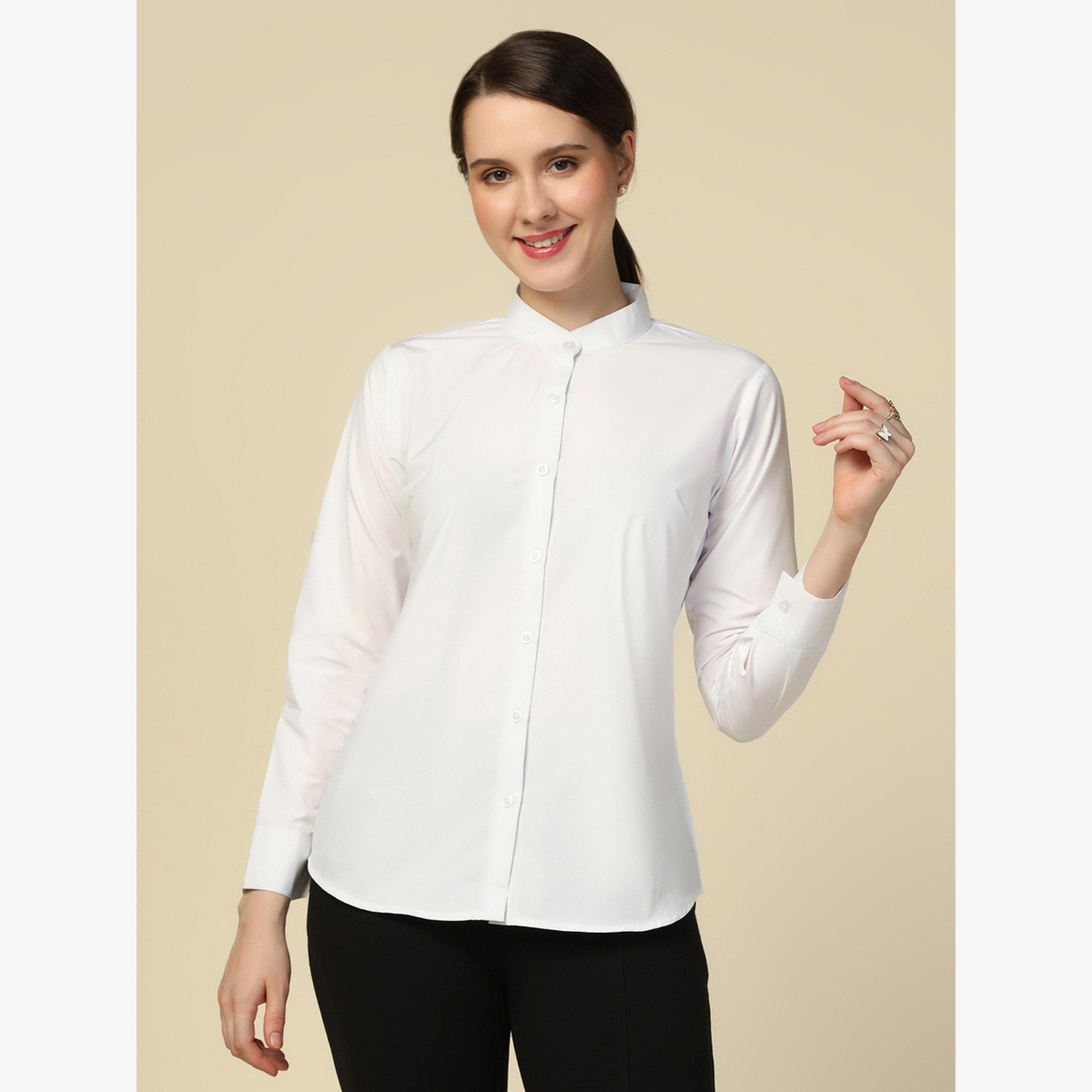 قميص سادة بياقة واقفة-women-clothing-shirtsandblouses-shirts-image-1