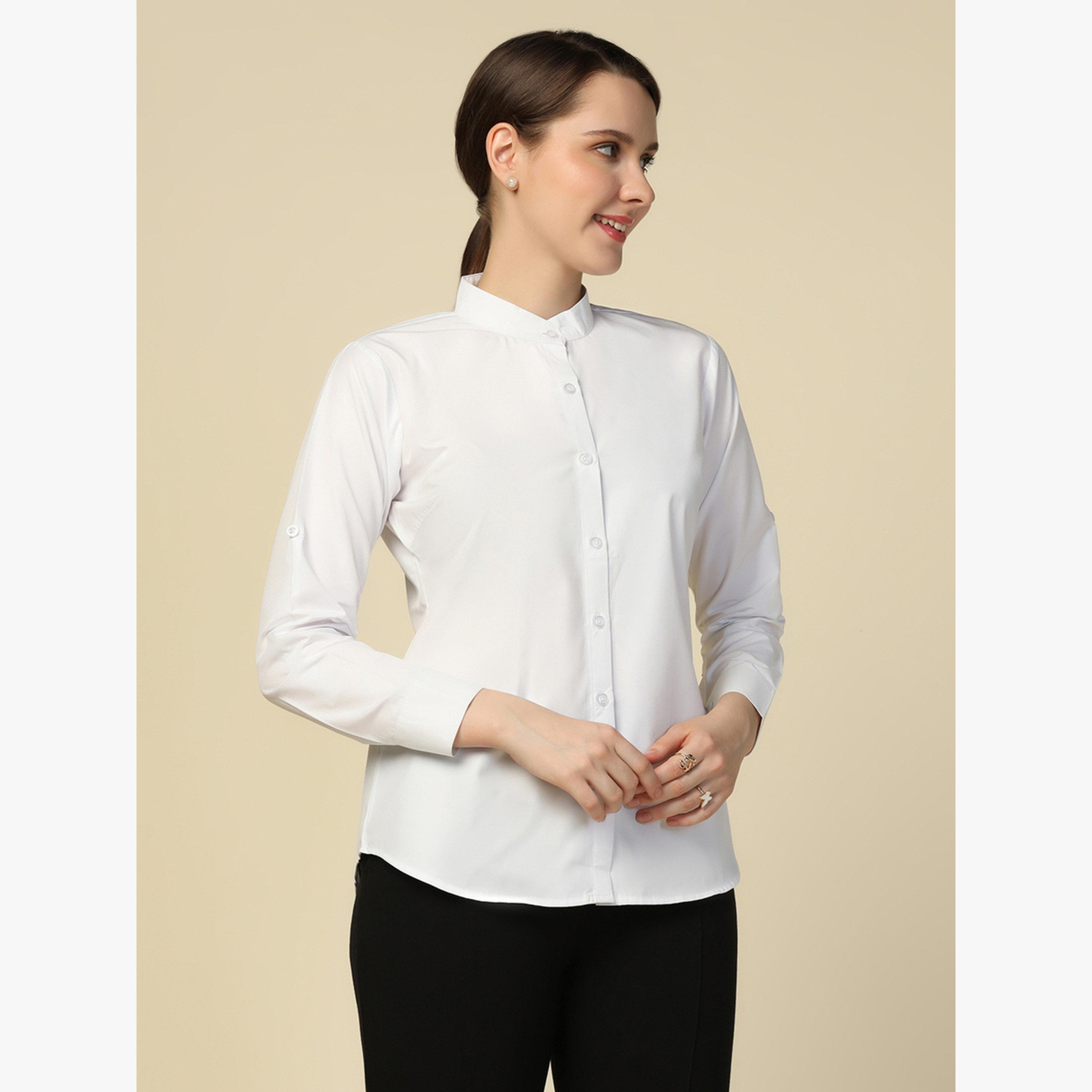 TAHVO X Styli White Solid Stand Collar Shirt-women-clothing-shirtsandblouses-shirts-image-3