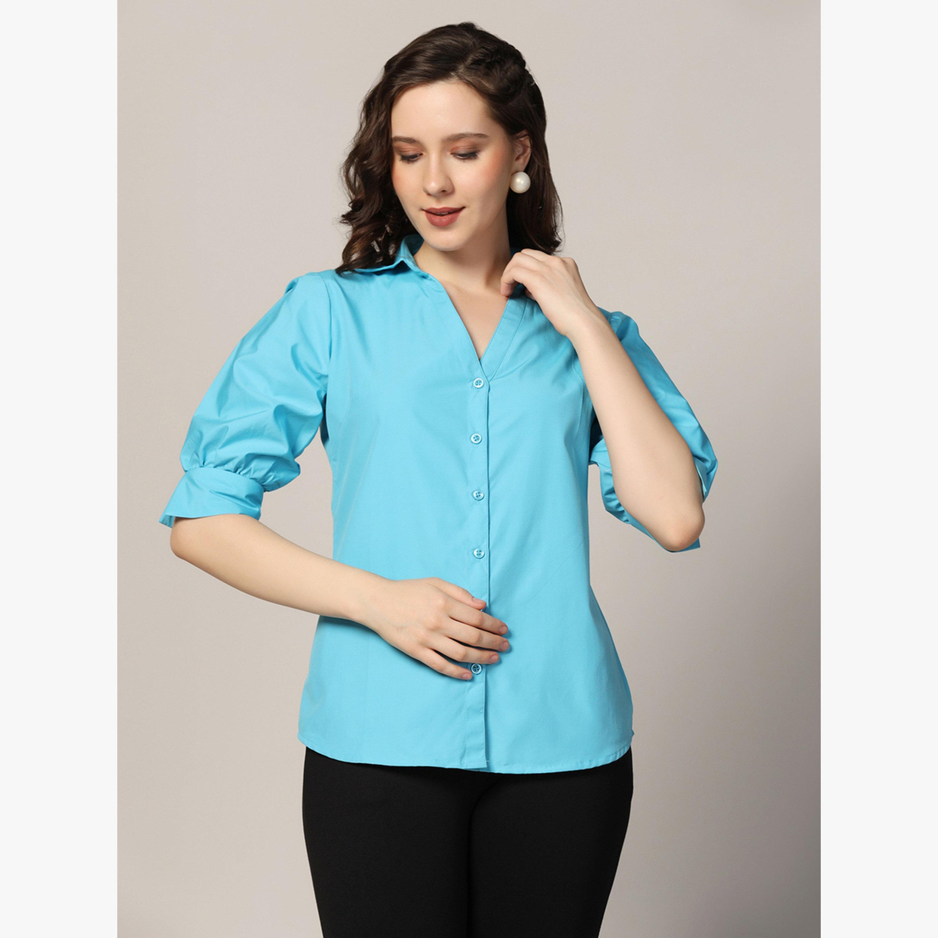 قميص سادة بأكمام منفوخة-women-clothing-shirtsandblouses-shirts-image-1