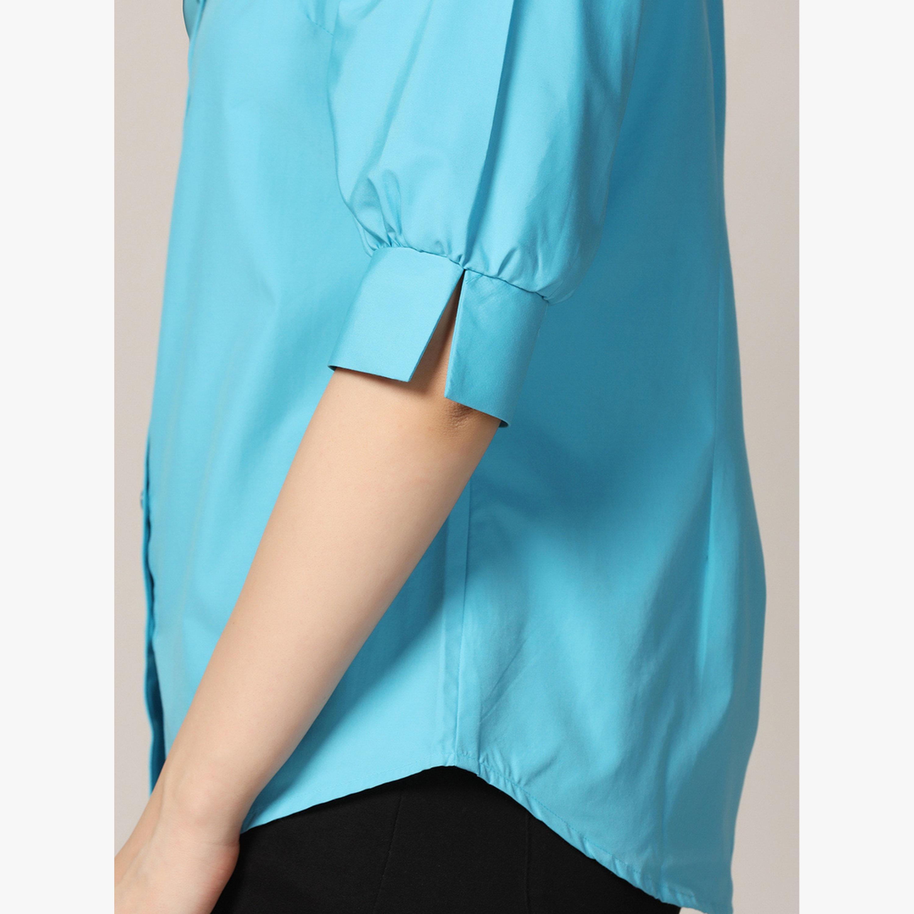 TAHVO X Styli Blue Solid Puff Sleeve Shirt-women-clothing-shirtsandblouses-shirts-image-4