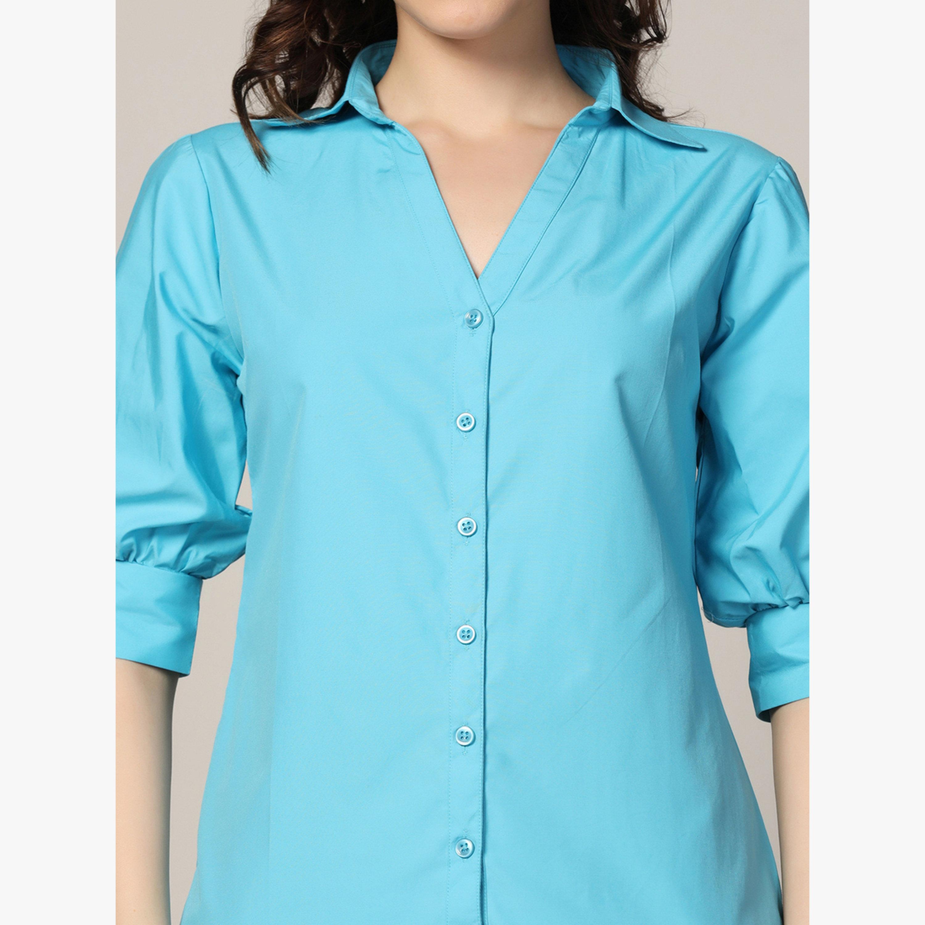 TAHVO X Styli Blue Solid Puff Sleeve Shirt-women-clothing-shirtsandblouses-shirts-image-6