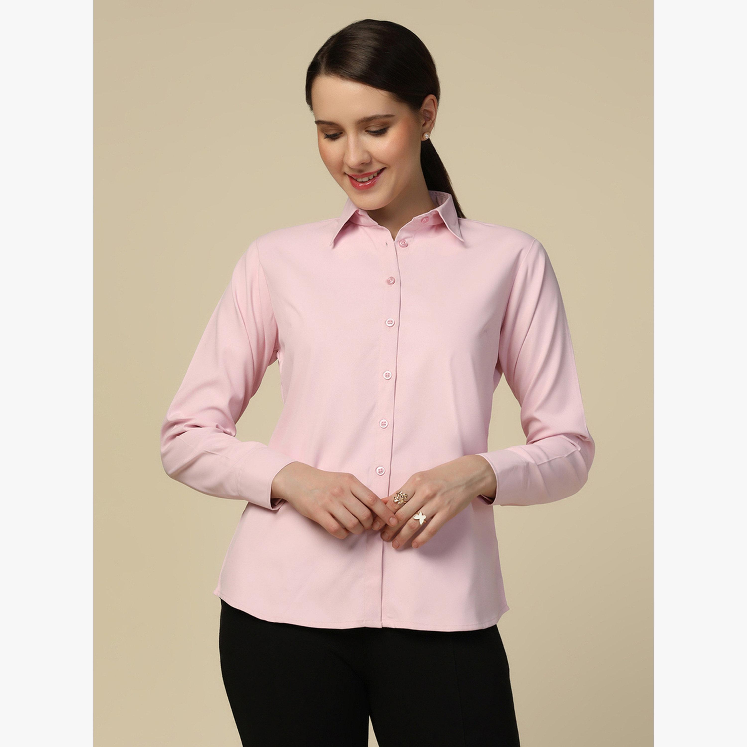 TAHVO X Styli Pink Solid Long Sleeve Shirt-women-clothing-shirtsandblouses-shirts-image-1