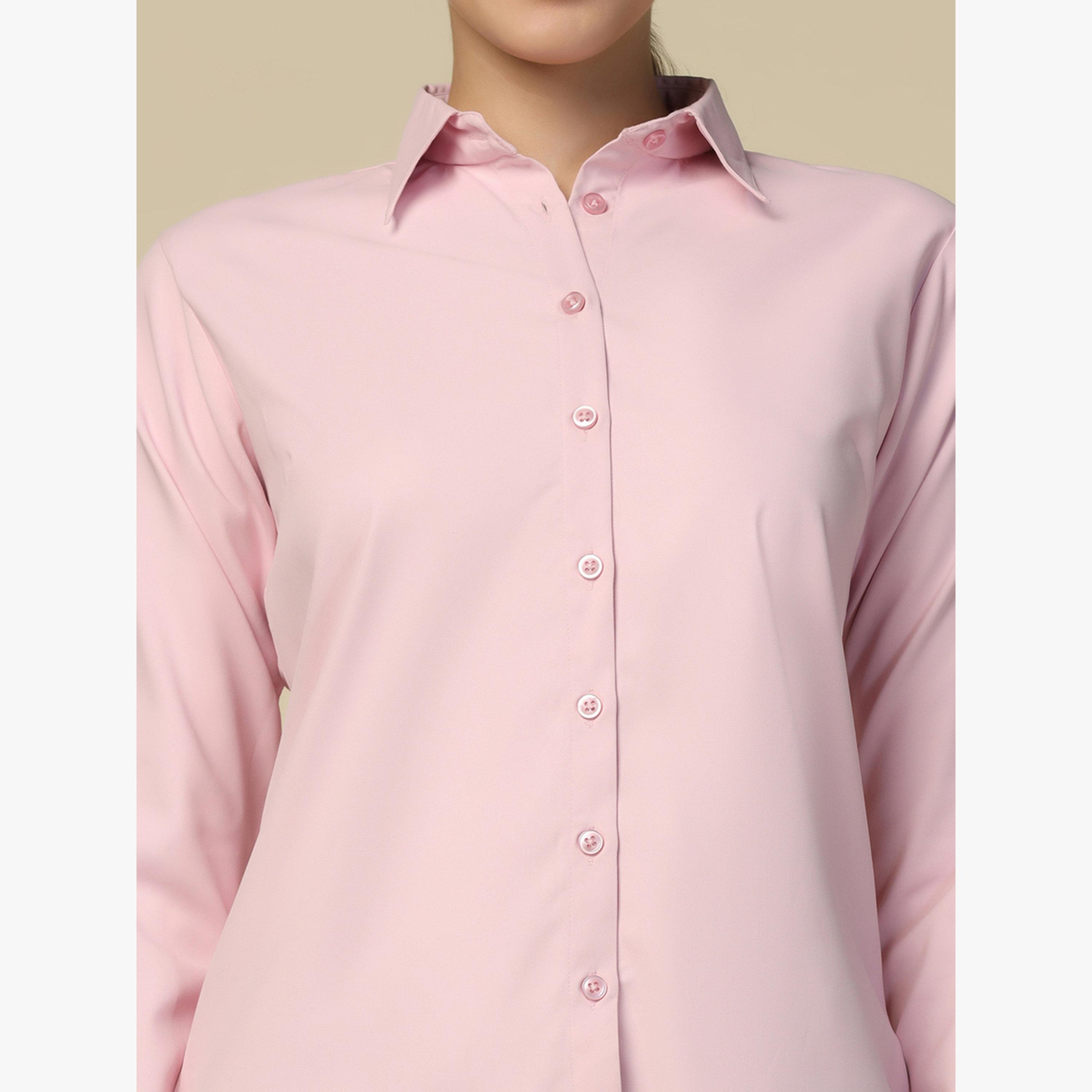 TAHVO X Styli Pink Solid Long Sleeve Shirt-women-clothing-shirtsandblouses-shirts-image-5