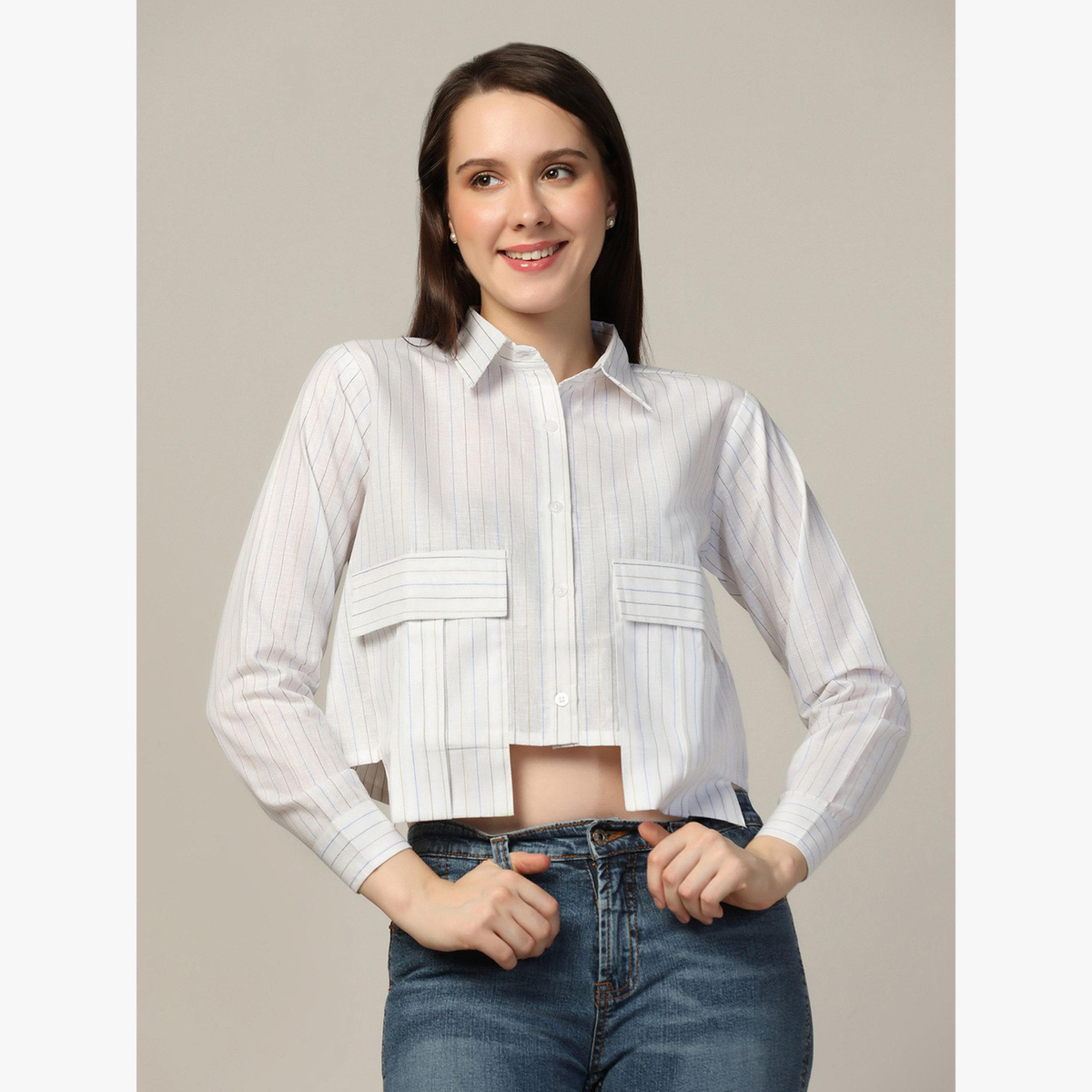 TAHVO X Styli White Striped Crop Shirt with Overlap Pocket-women-clothing-shirtsandblouses-blouses-image-3