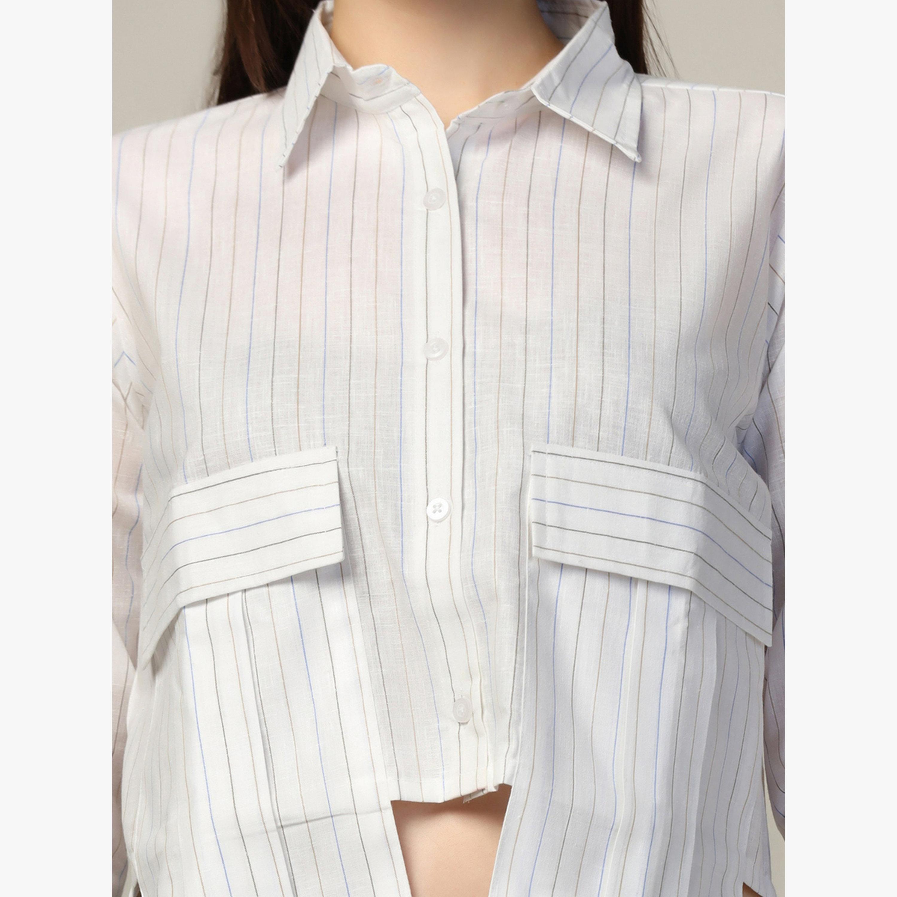 TAHVO X Styli White Striped Crop Shirt with Overlap Pocket-women-clothing-shirtsandblouses-blouses-image-6