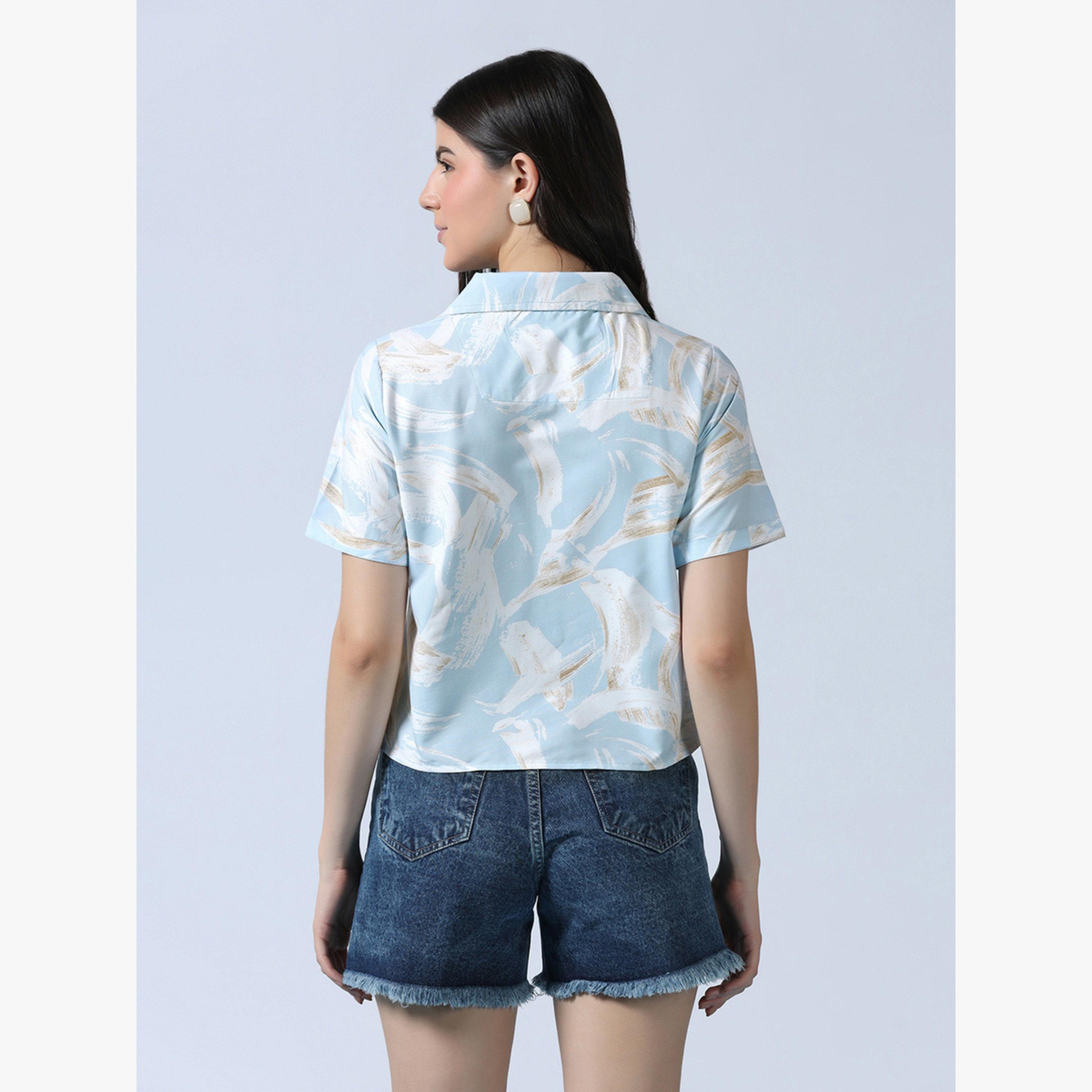 TAHVO X Styli Blue Printed Cotton Crop Shirt-women-clothing-shirtsandblouses-shirts-image-6