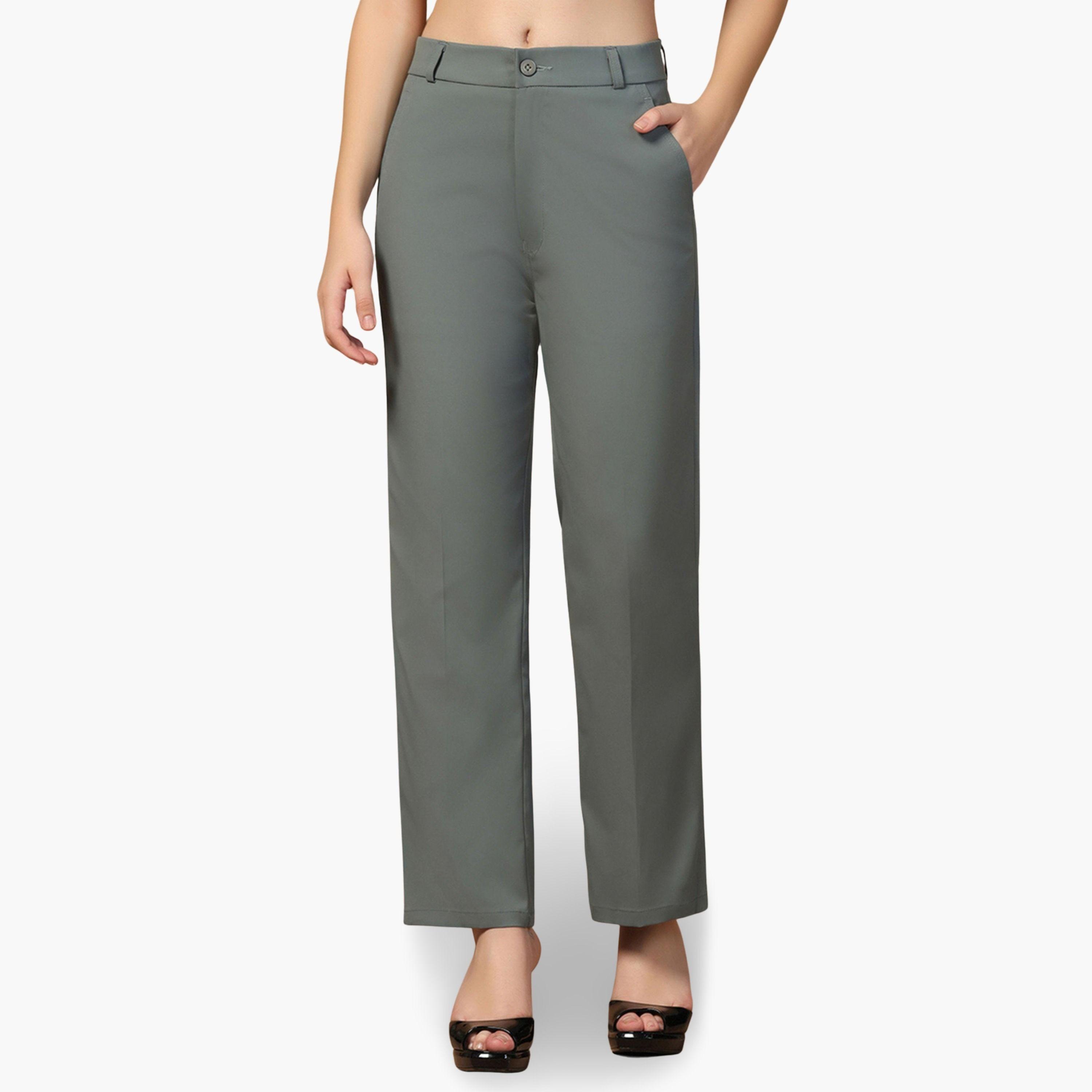 TAHVO X Styli Dark Green Stretchable Regular Trousers-women-clothing-bottoms-trousers-image-1