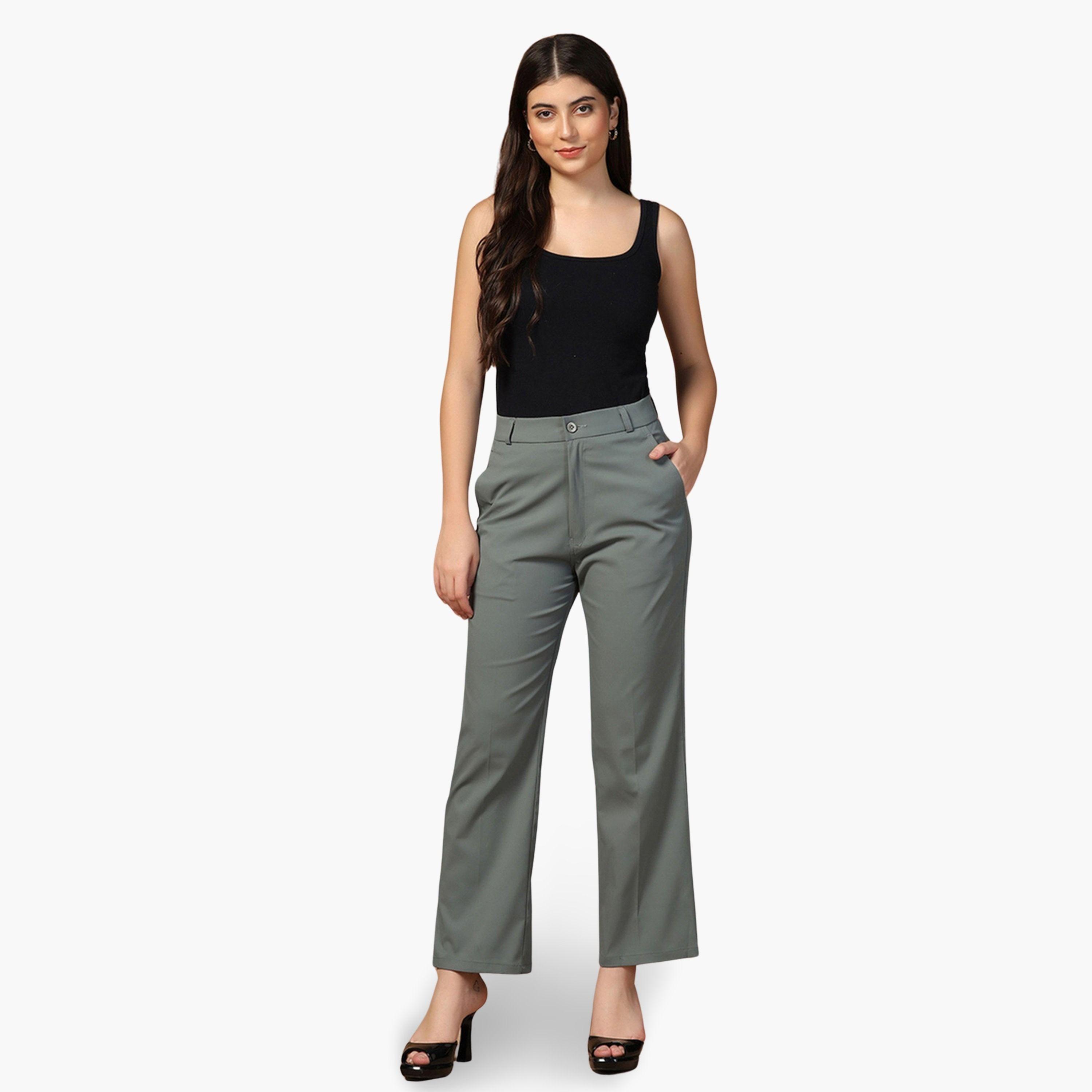 TAHVO X Styli Dark Green Stretchable Regular Trousers-women-clothing-bottoms-trousers-image-2