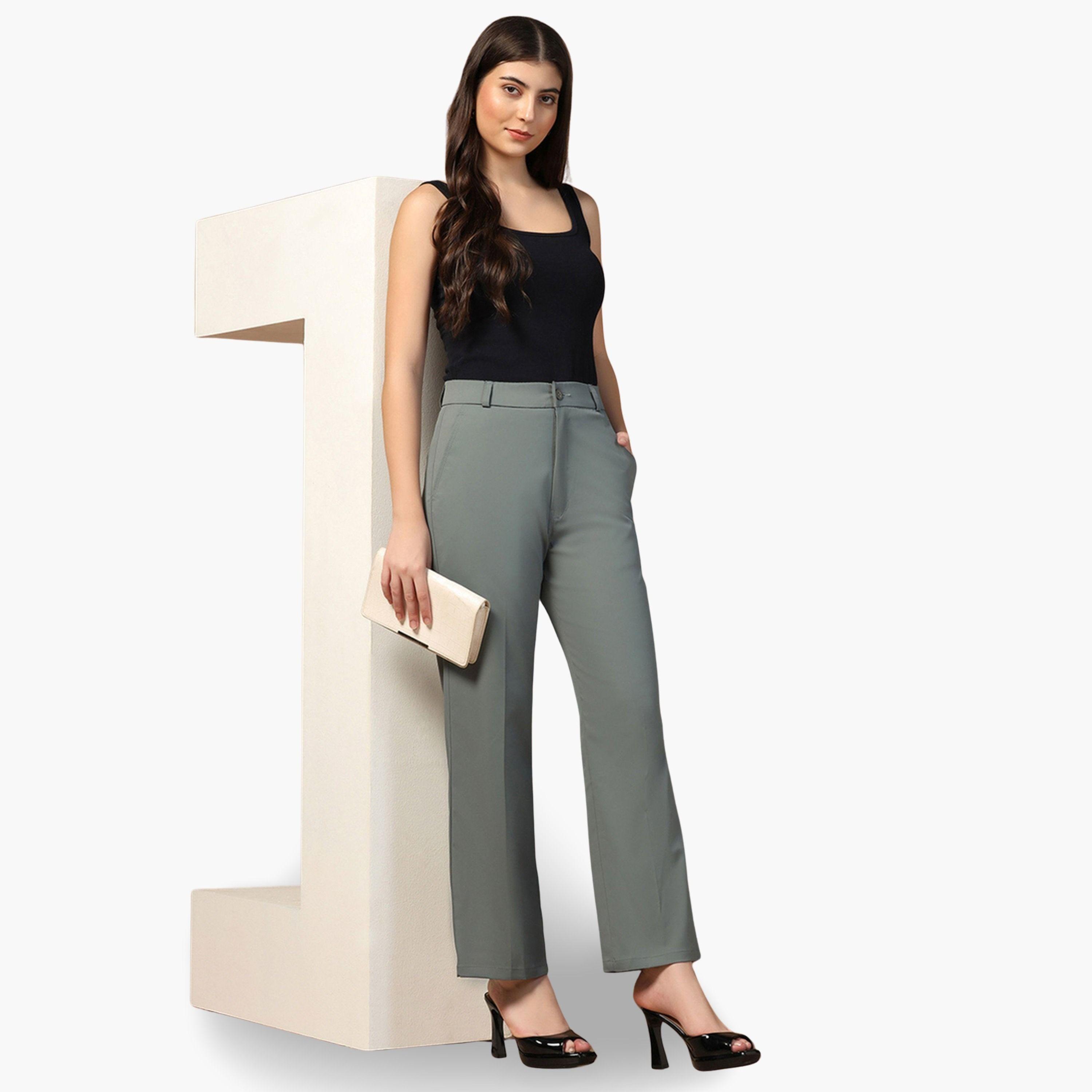 TAHVO X Styli Dark Green Stretchable Regular Trousers-women-clothing-bottoms-trousers-image-3