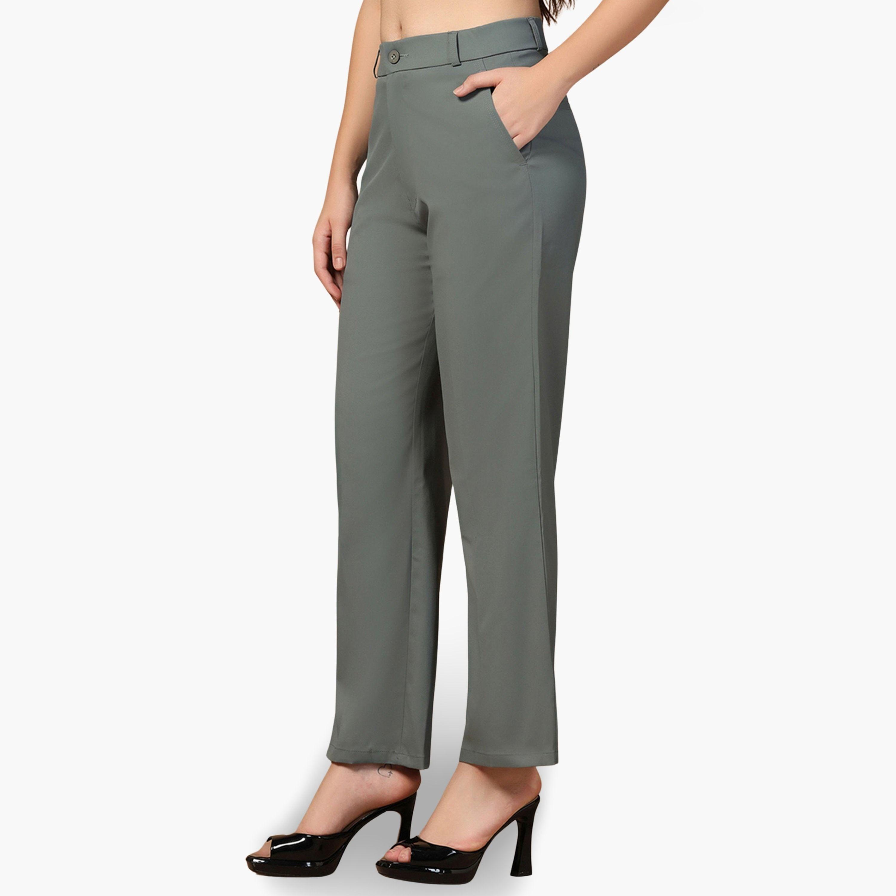 TAHVO X Styli Dark Green Stretchable Regular Trousers-women-clothing-bottoms-trousers-image-4