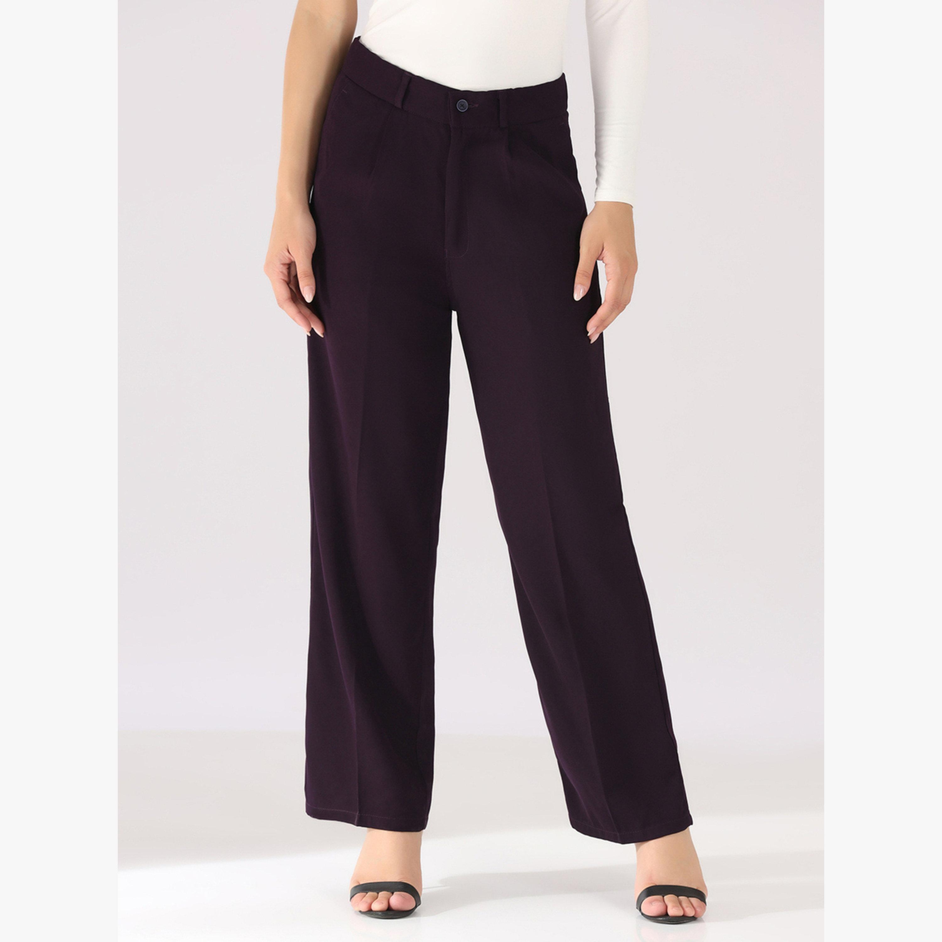 TAHVO X Styli Dark Purple Straight Fit Trousers-women-clothing-bottoms-trousers-image-1