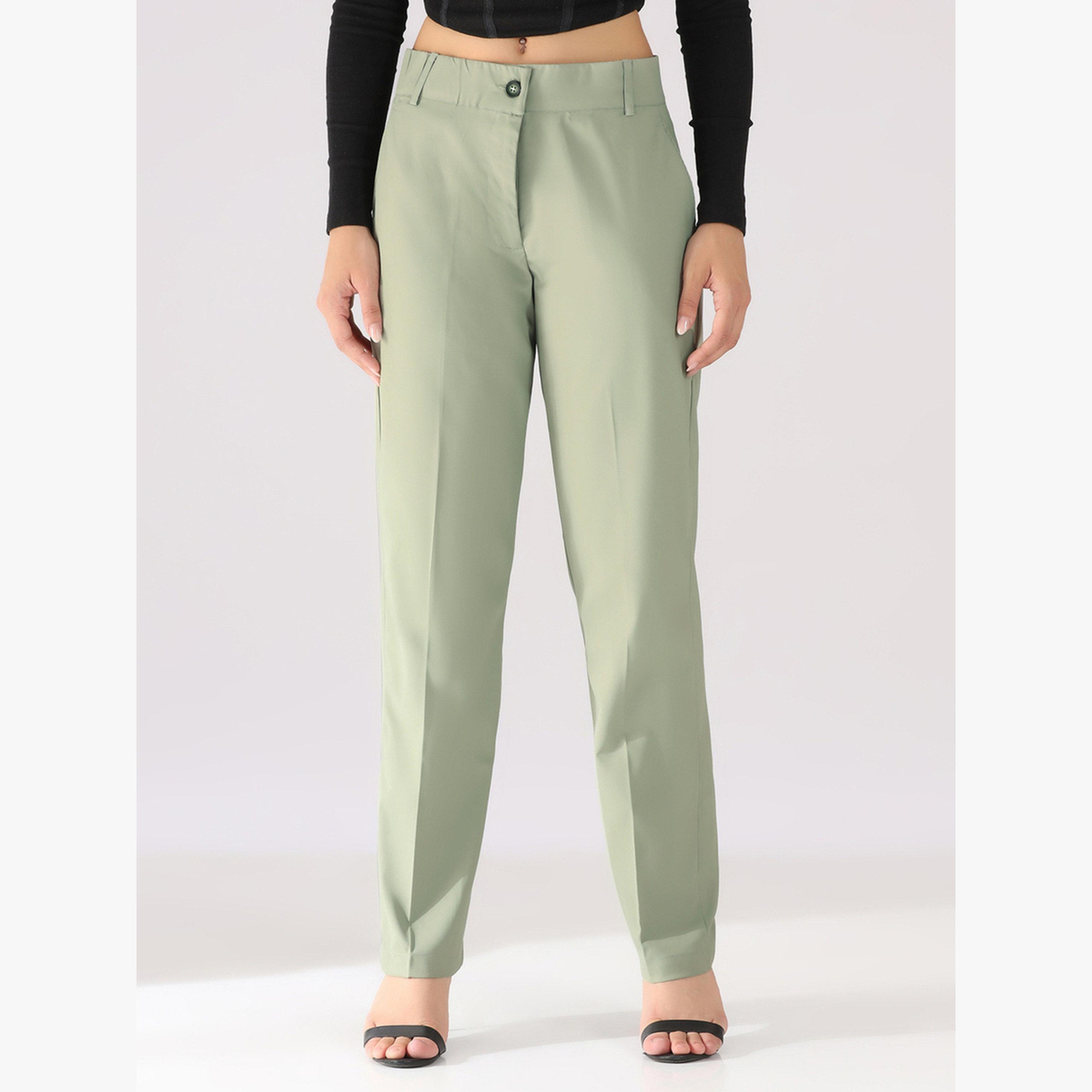 TAHVO X Styli Light Green Straight Fit Trousers-women-clothing-bottoms-trousers-image-1