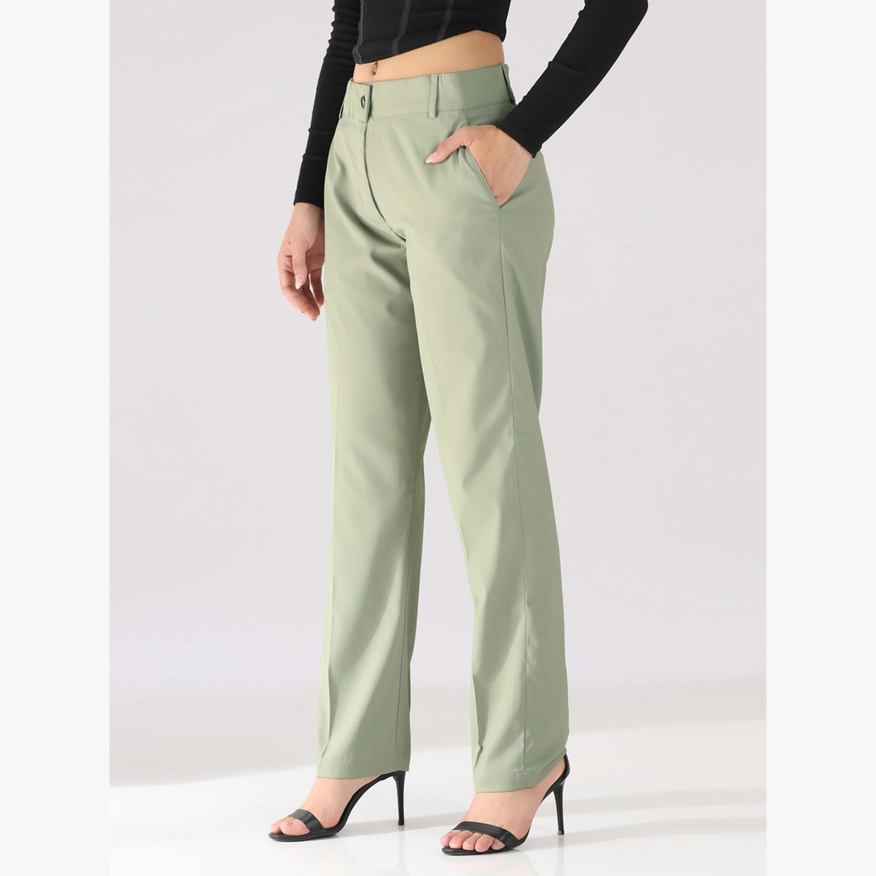 TAHVO X Styli Light Green Straight Fit Trousers-women-clothing-bottoms-trousers-image-3