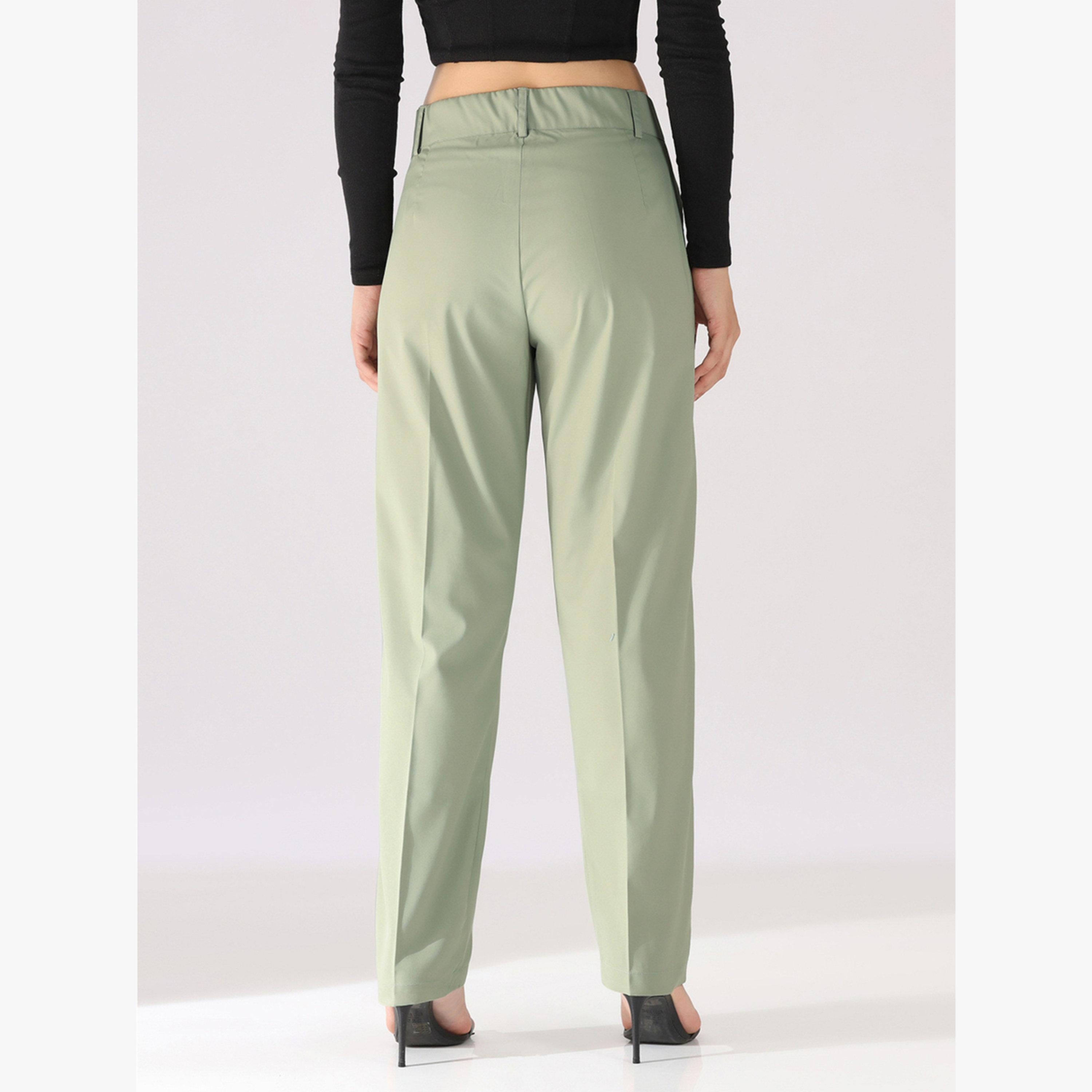 TAHVO X Styli Light Green Straight Fit Trousers-women-clothing-bottoms-trousers-image-5