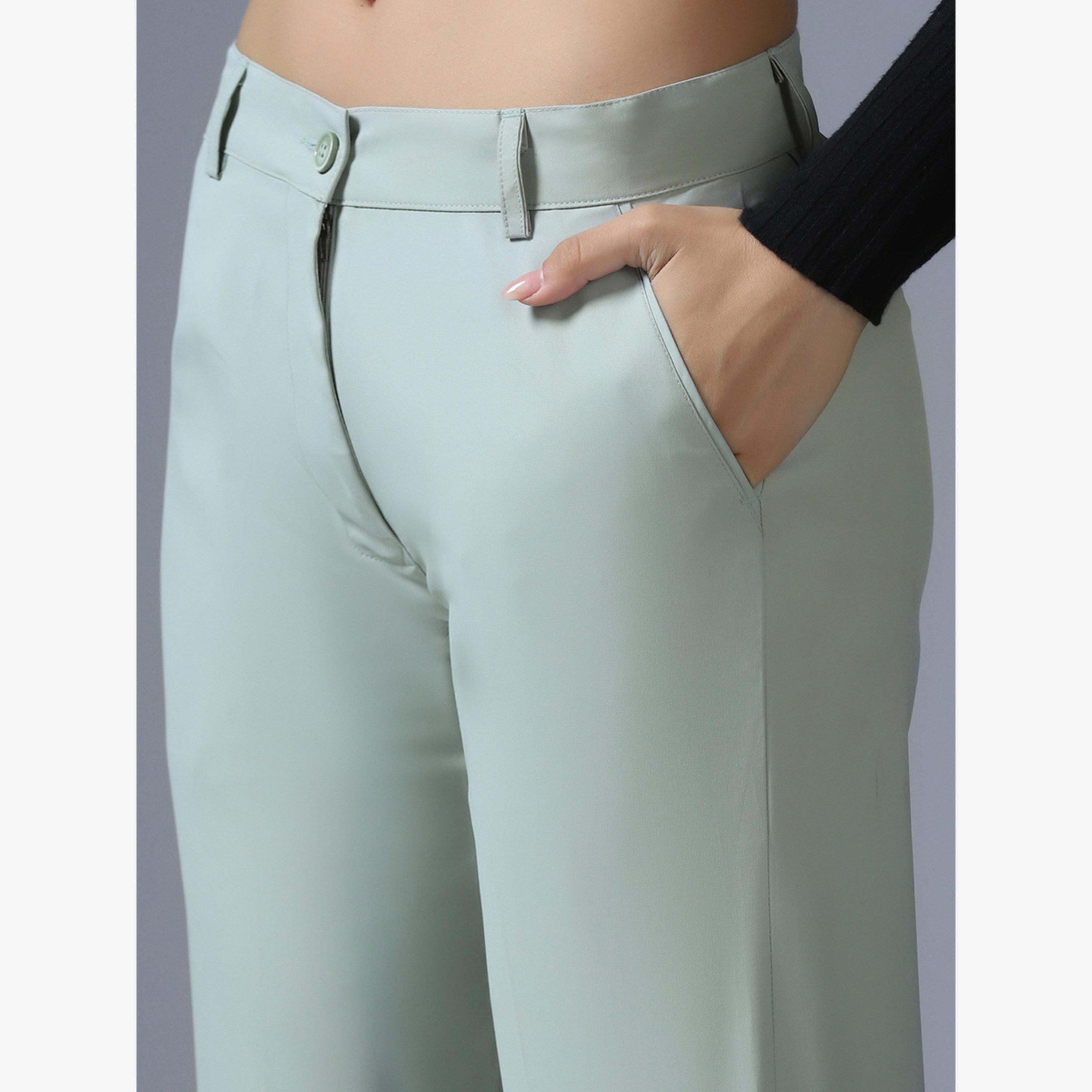 TAHVO X Styli Light Green Stretchable Regular Trousers-women-clothing-bottoms-trousers-image-2