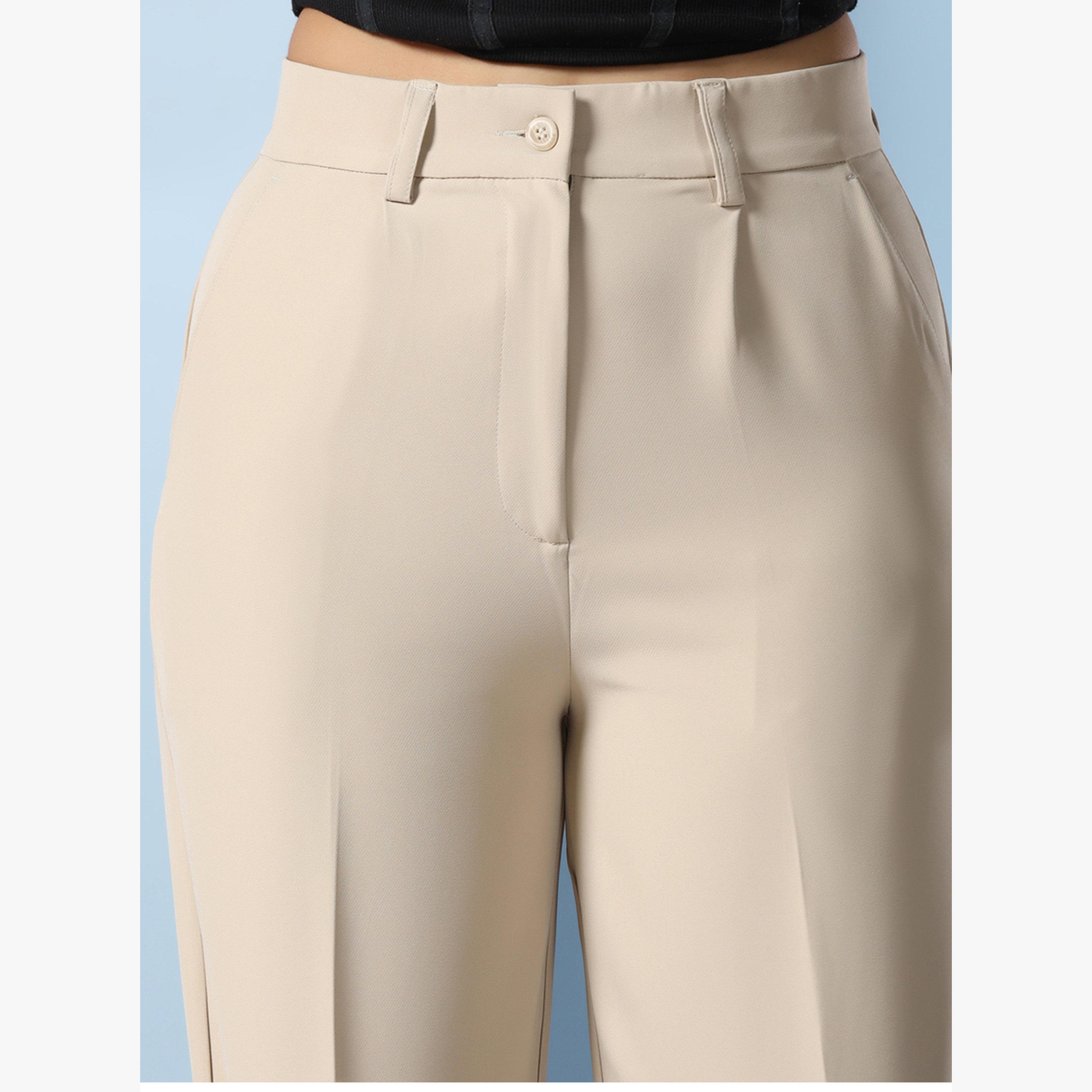 TAHVO X Styli Beige Solid Wide Leg Trousers-women-clothing-bottoms-trousers-image-3