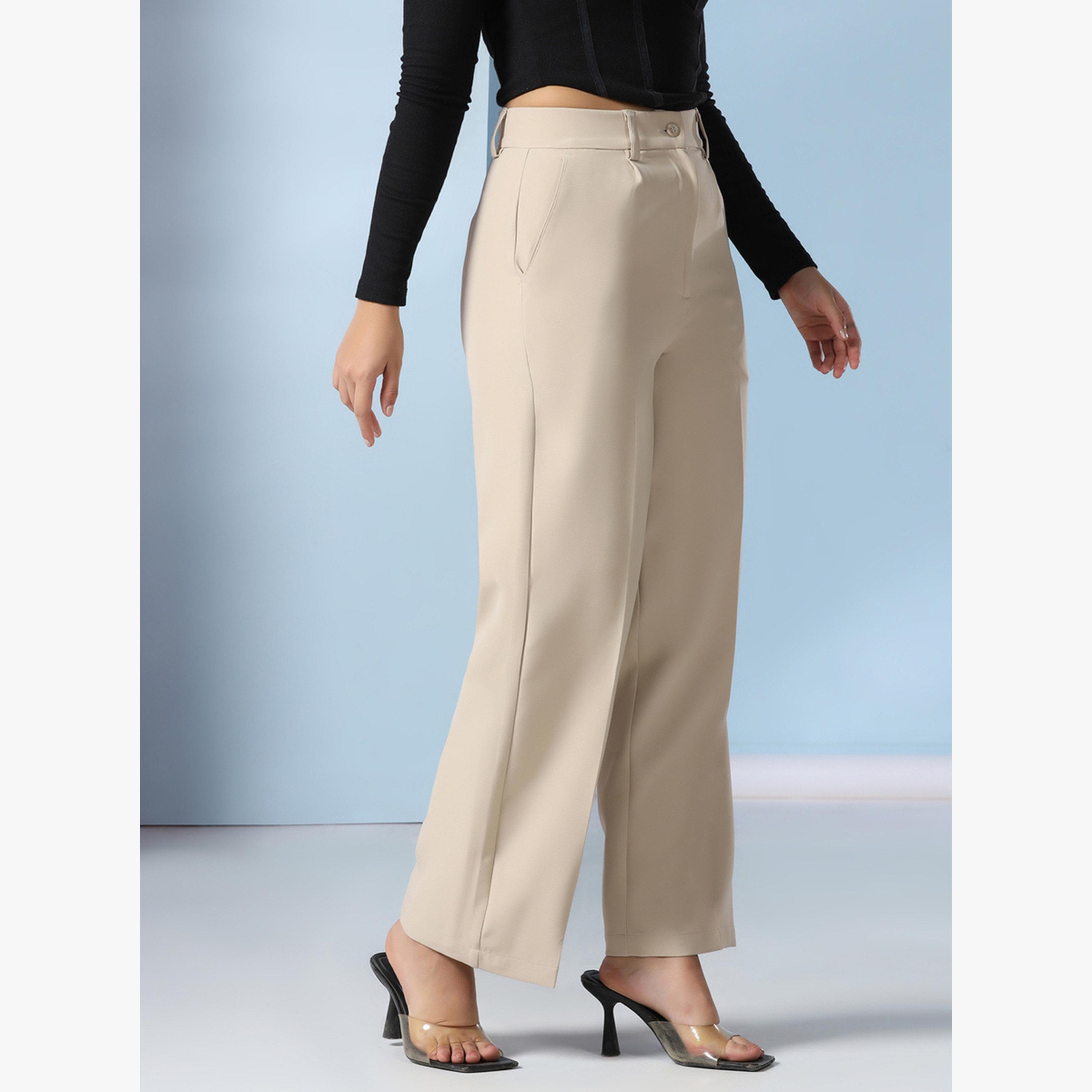 TAHVO X Styli Beige Solid Wide Leg Trousers-women-clothing-bottoms-trousers-image-4