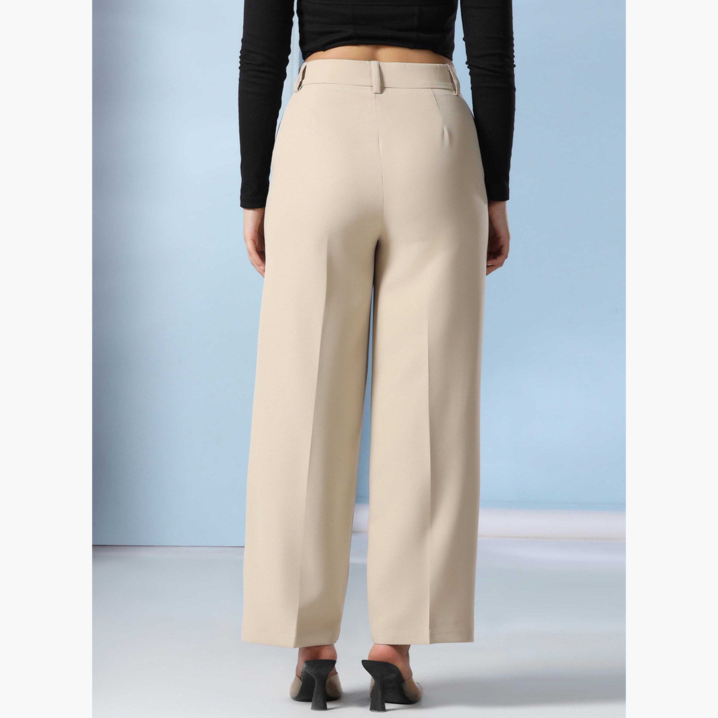 TAHVO X Styli Beige Solid Wide Leg Trousers-women-clothing-bottoms-trousers-image-5
