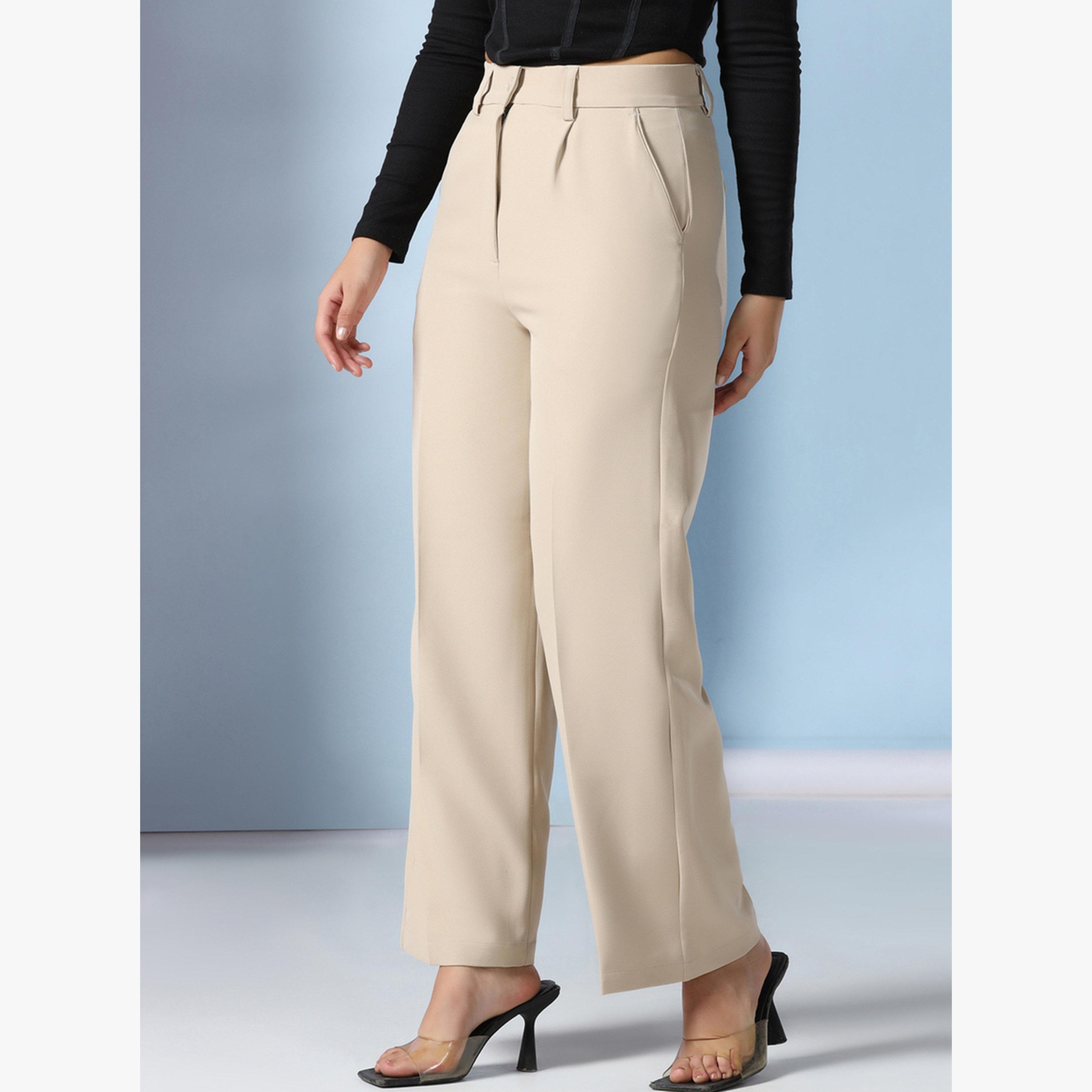 TAHVO X Styli Beige Solid Wide Leg Trousers-women-clothing-bottoms-trousers-image-6