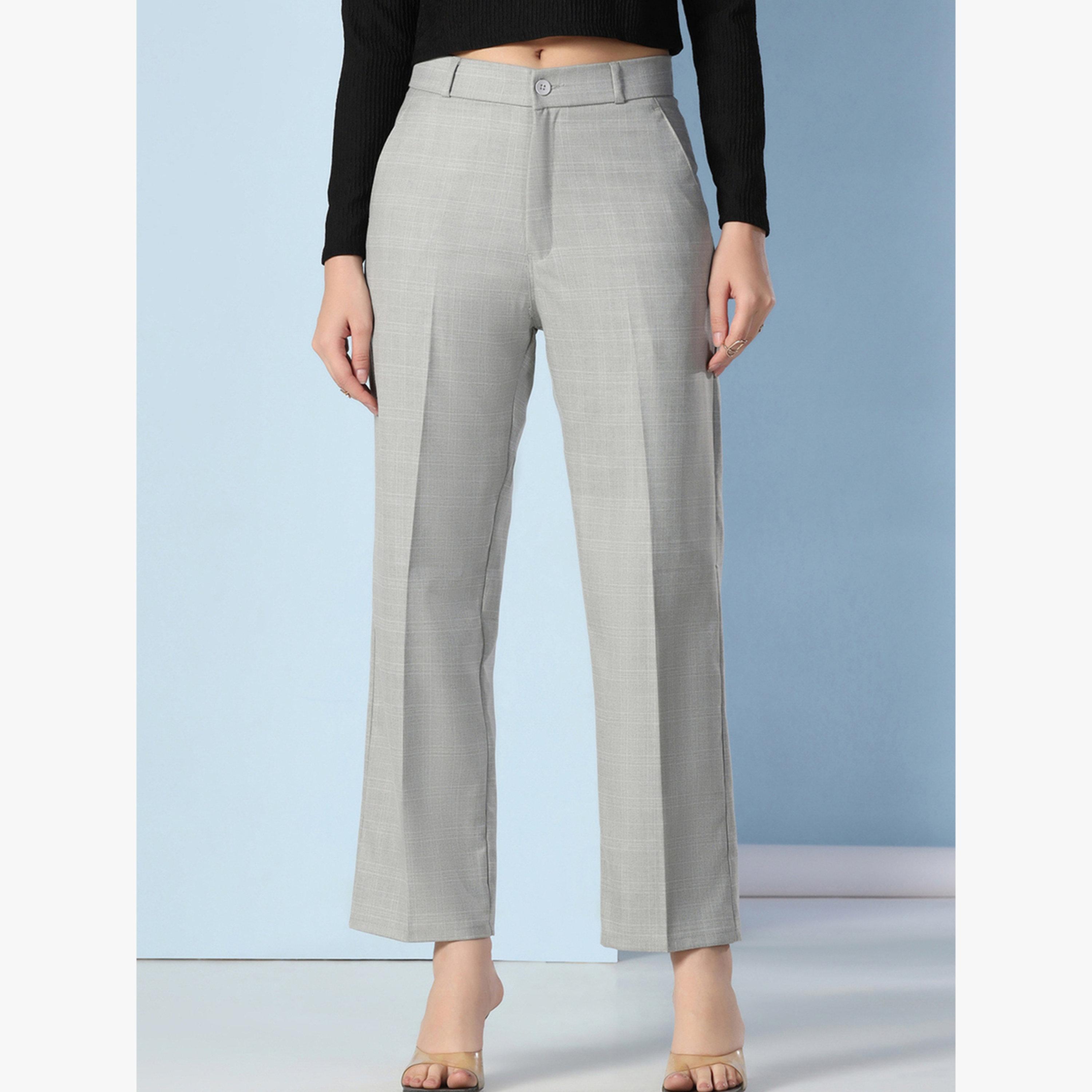 TAHVO X Styli Grey Straight Fit Trousers-women-clothing-bottoms-trousers-image-1