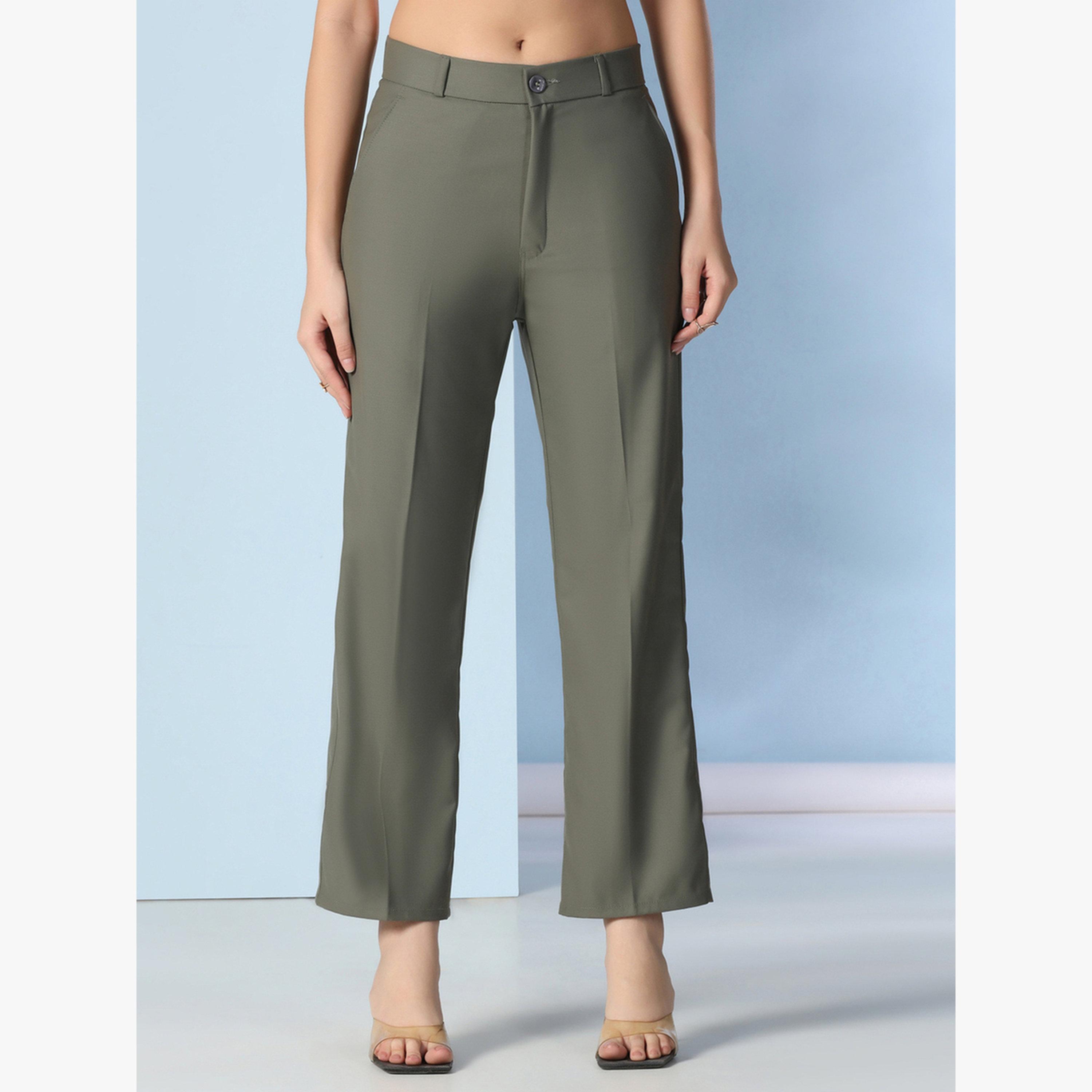TAHVO X Styli Olive Green Wide Leg Trousers-women-clothing-bottoms-trousers-image-1