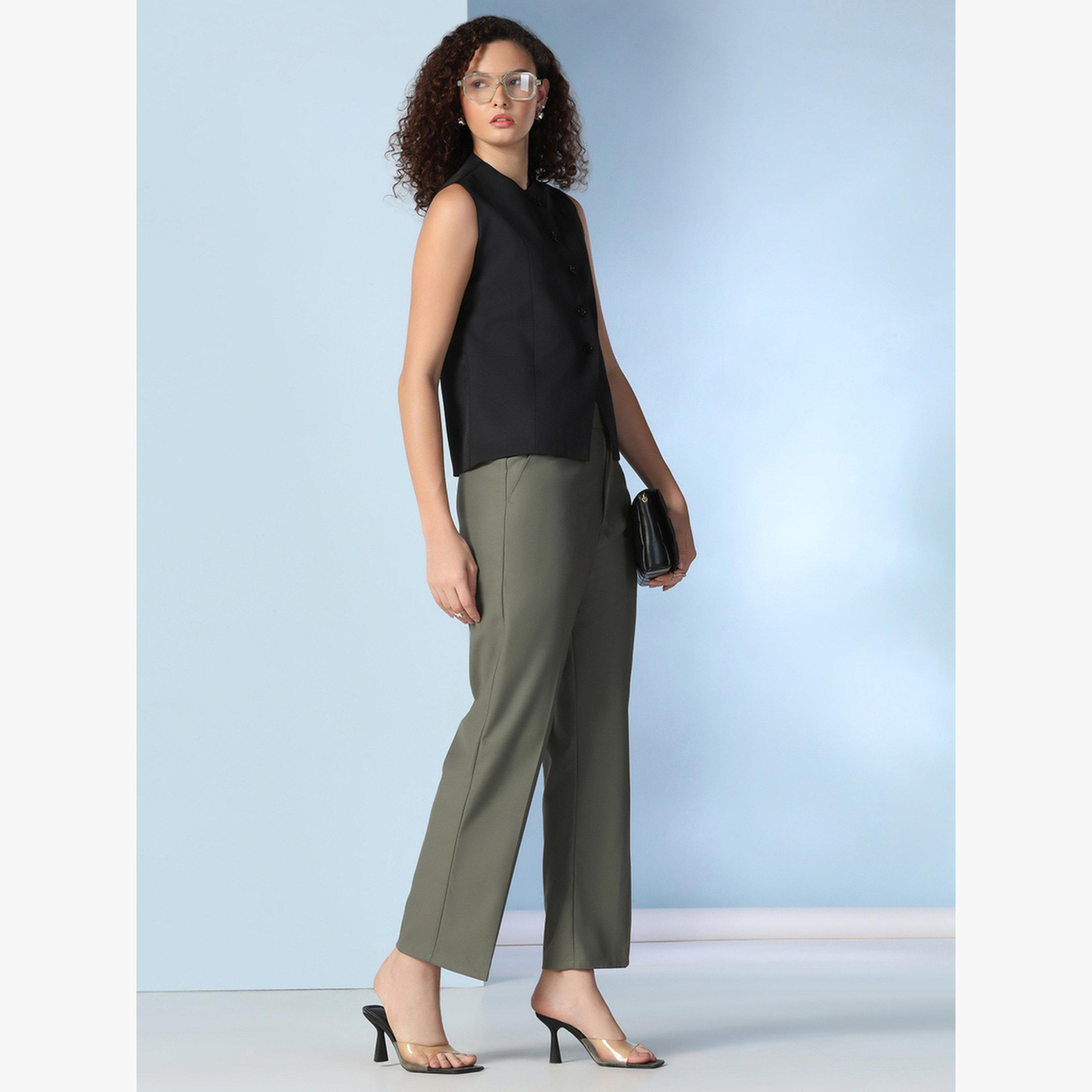 TAHVO X Styli Olive Green Wide Leg Trousers-women-clothing-bottoms-trousers-image-2