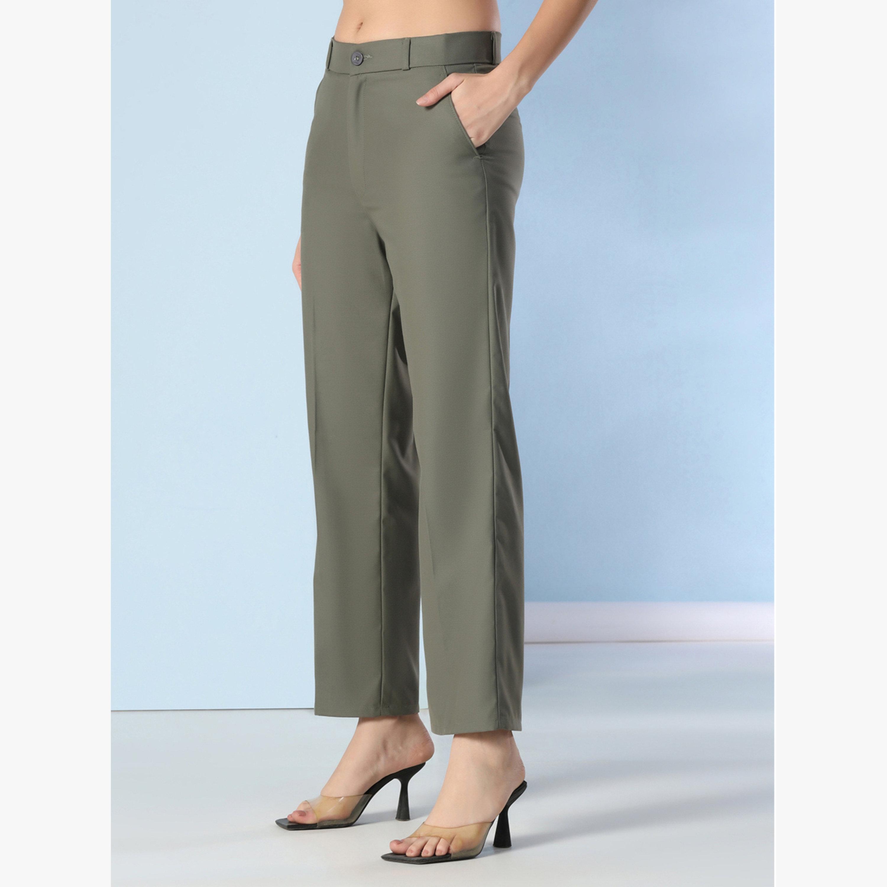 TAHVO X Styli Olive Green Wide Leg Trousers-women-clothing-bottoms-trousers-image-4