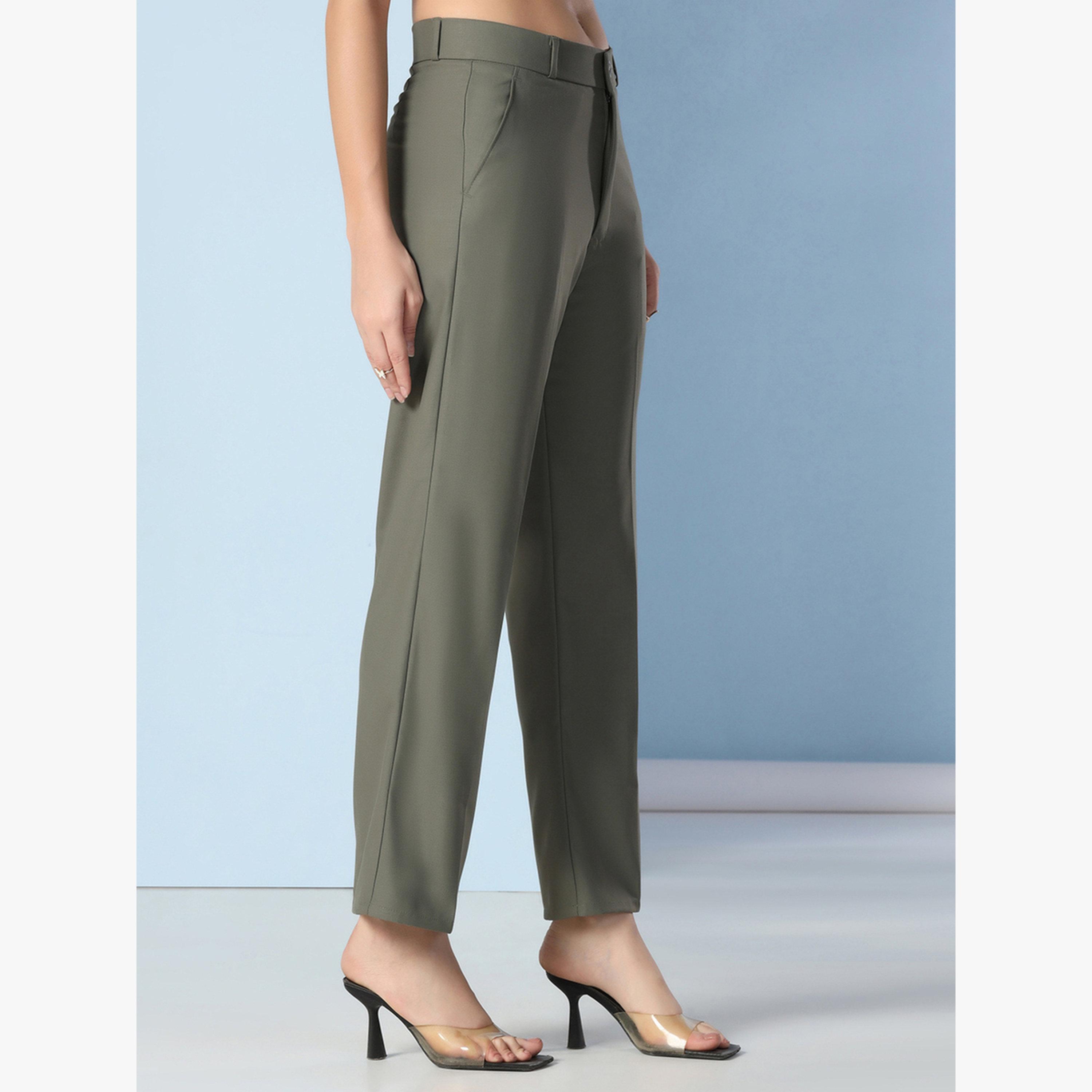 TAHVO X Styli Olive Green Wide Leg Trousers-women-clothing-bottoms-trousers-image-5