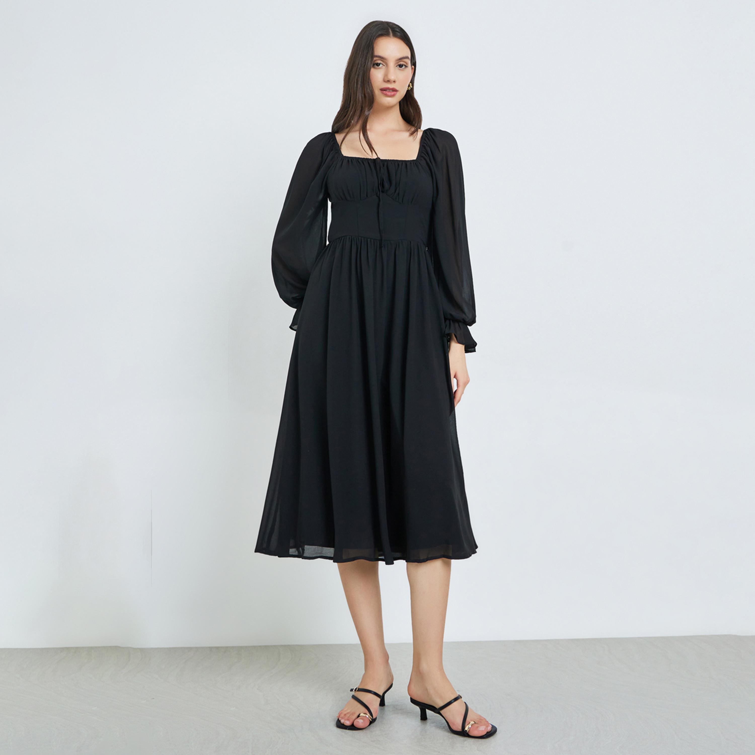 Take Two Black Square Neck Midi Dress-women-clothing-dresses-image-1
