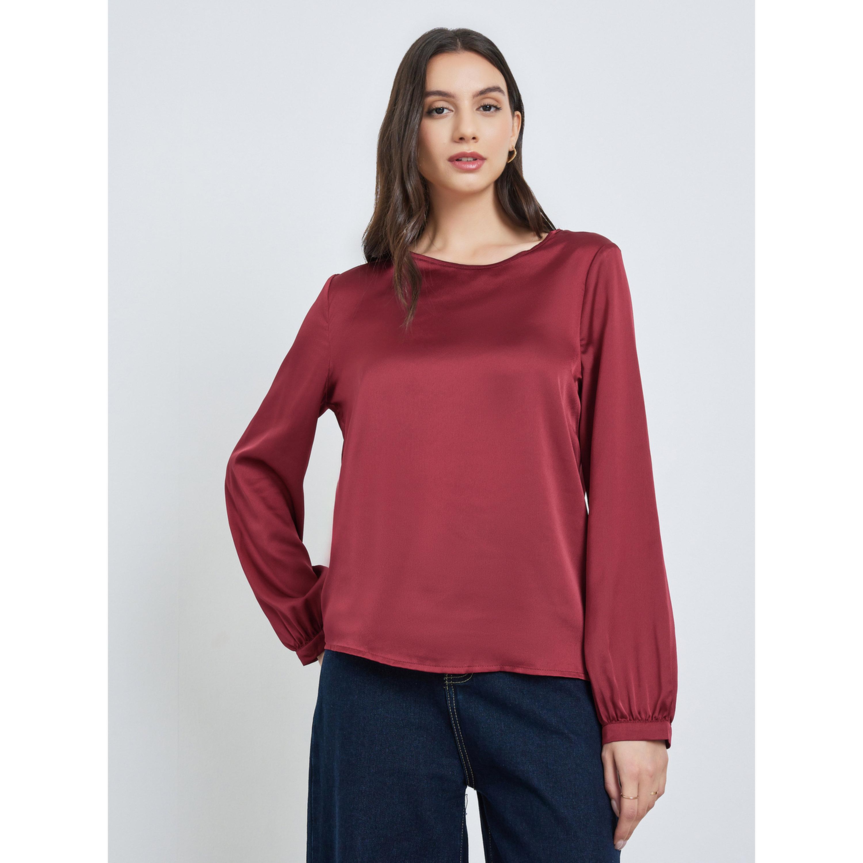 Take Two Burgundy Solid Long Sleeve Top-women-clothing-shirtsandblouses-blouses-image-1