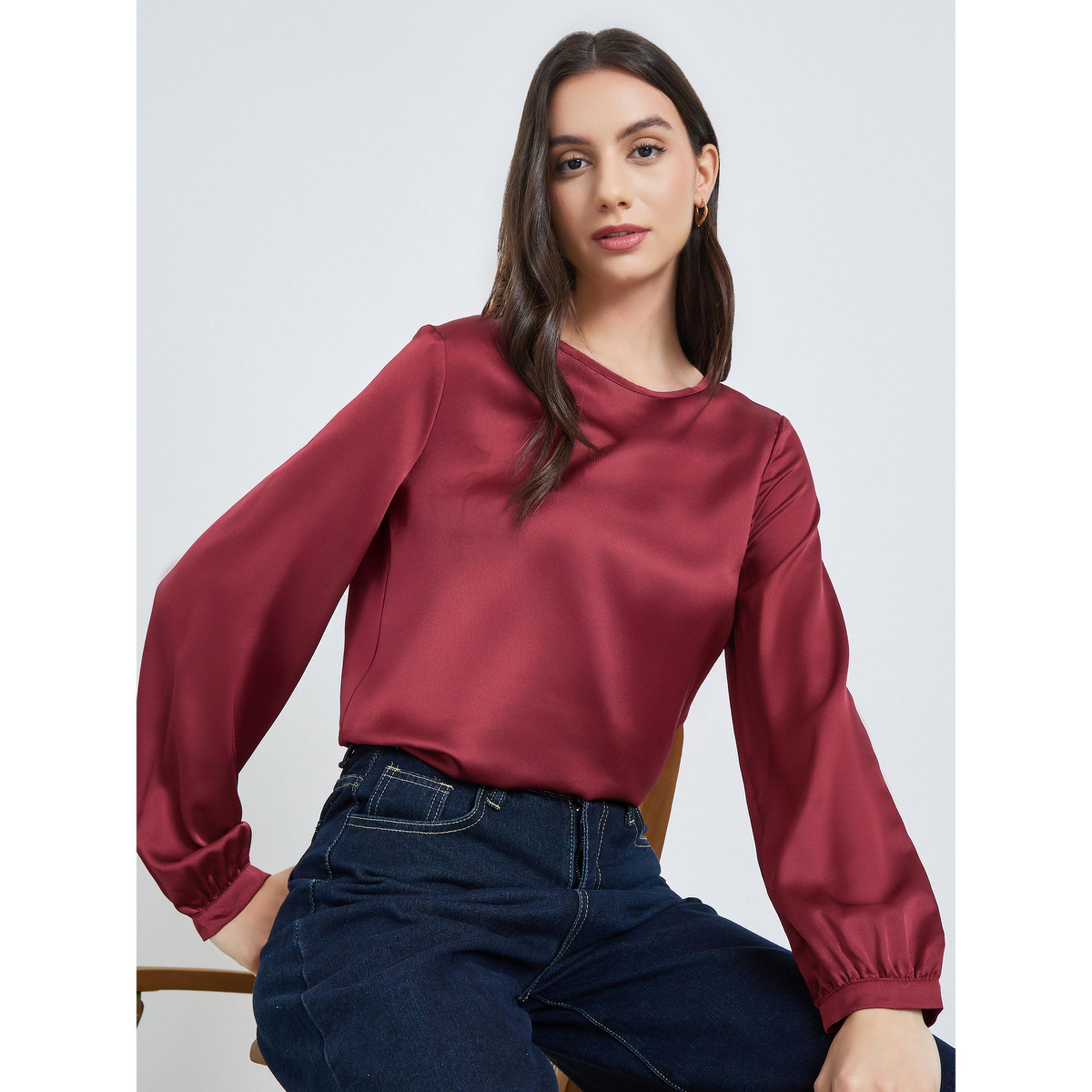 Take Two Burgundy Solid Long Sleeve Top-women-clothing-shirtsandblouses-blouses-image-3