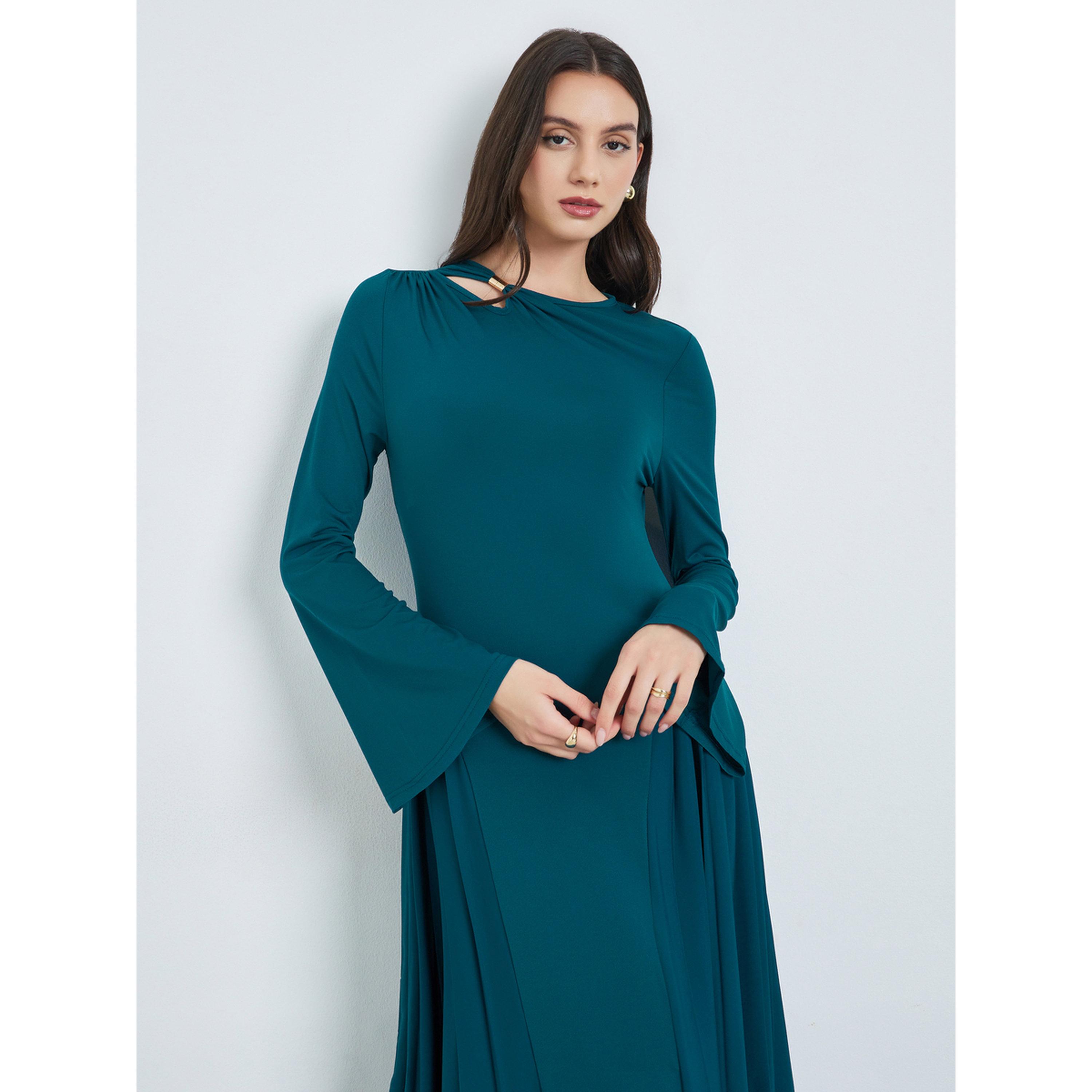 Take Two Teal Cut-Out Detail Pleated Maxi Dress-women-clothing-dresses-image-2