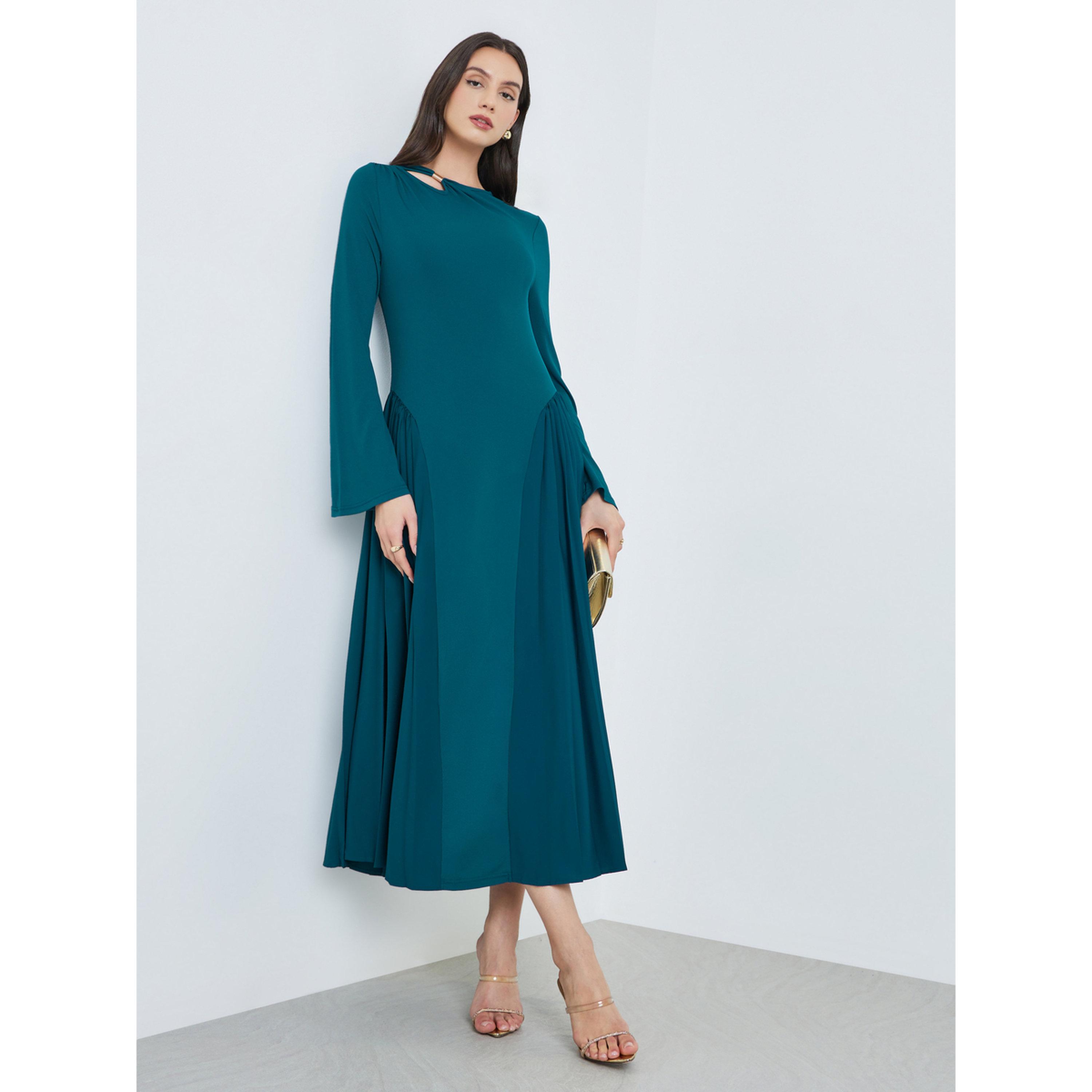 Take Two Teal Cut-Out Detail Pleated Maxi Dress-women-clothing-dresses-image-3