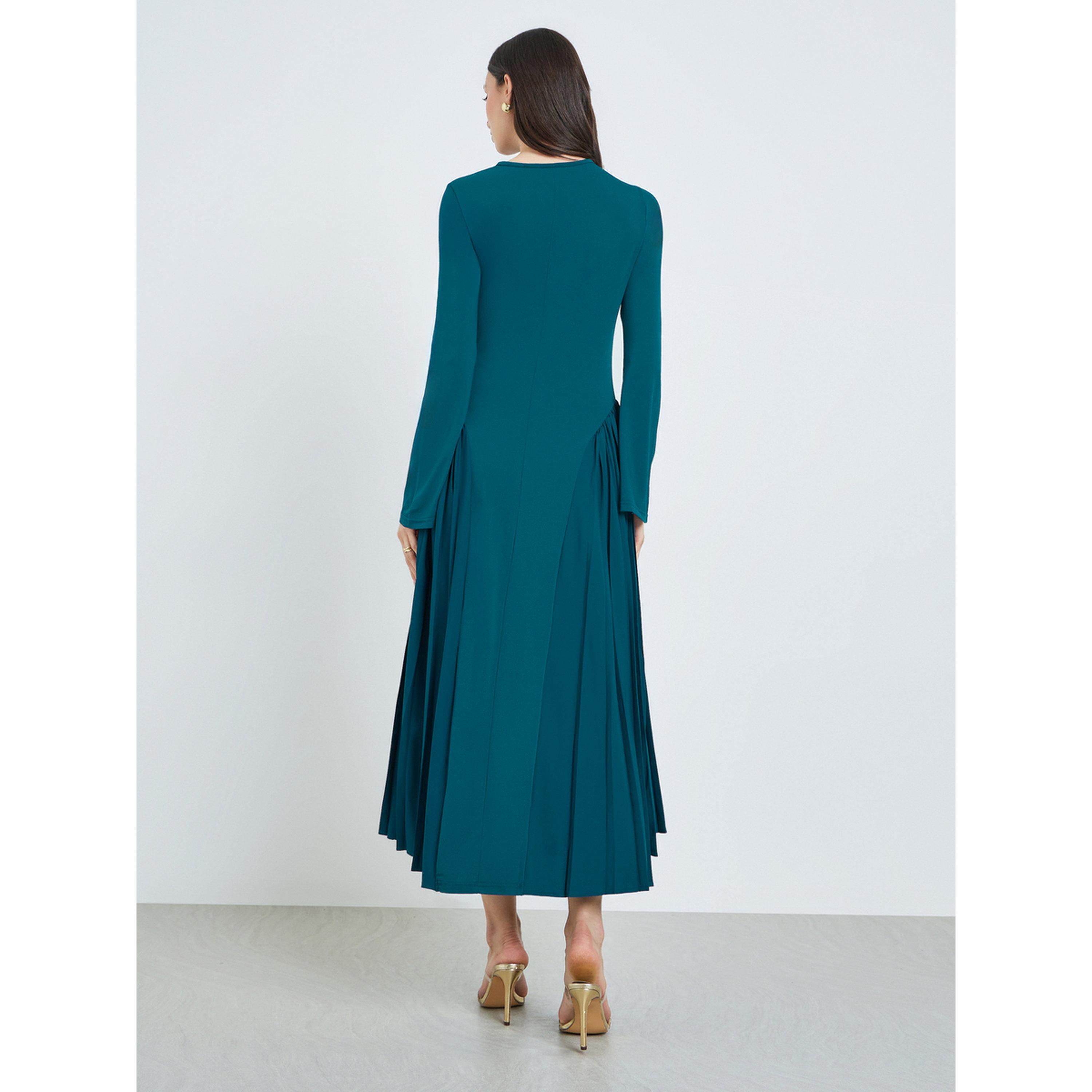 Take Two Teal Cut-Out Detail Pleated Maxi Dress-women-clothing-dresses-image-4