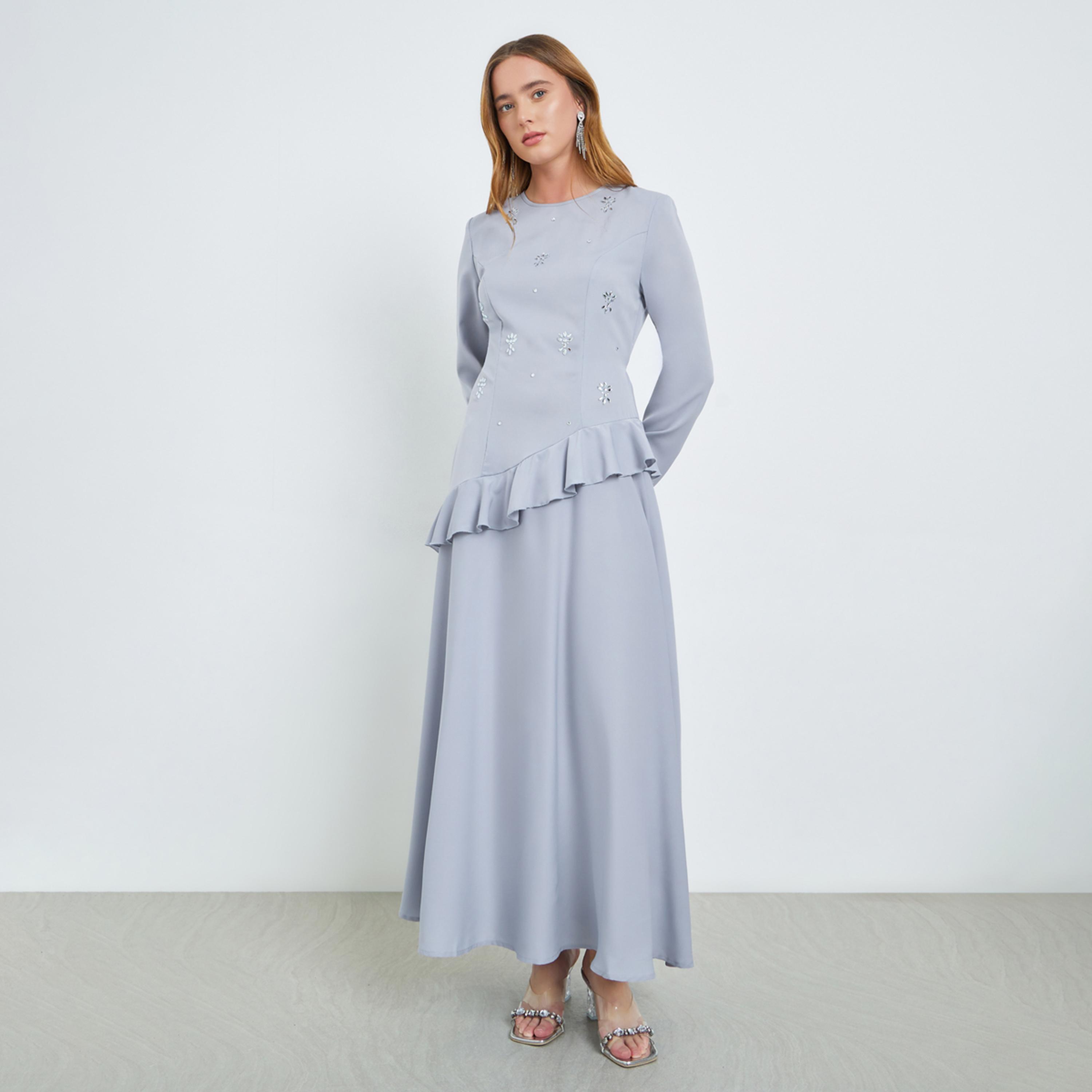 Take Two Blue Embellished Ruffle Maxi Dress-women-clothing-dresses-image-1