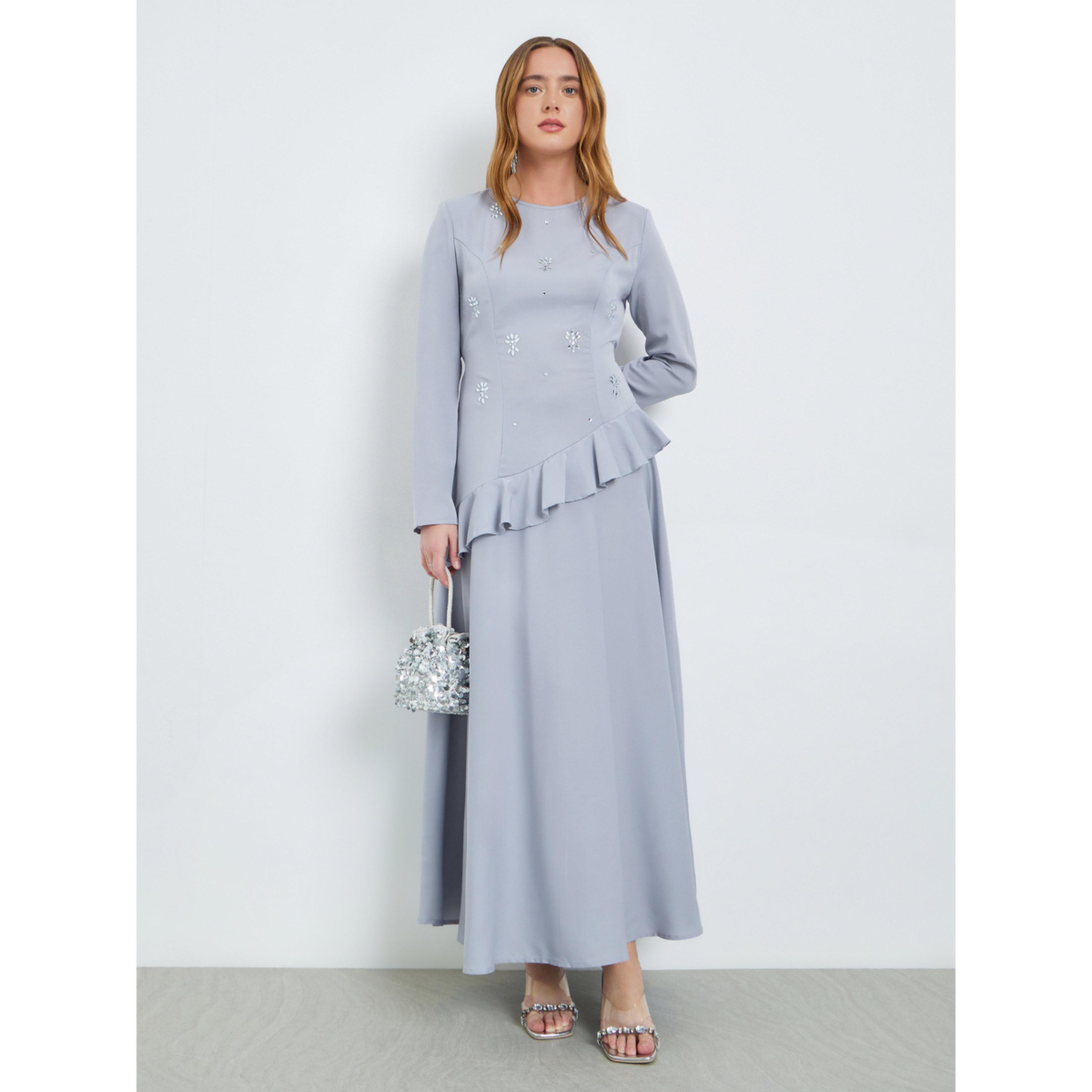 Take Two Blue Embellished Ruffle Maxi Dress-women-clothing-dresses-image-2