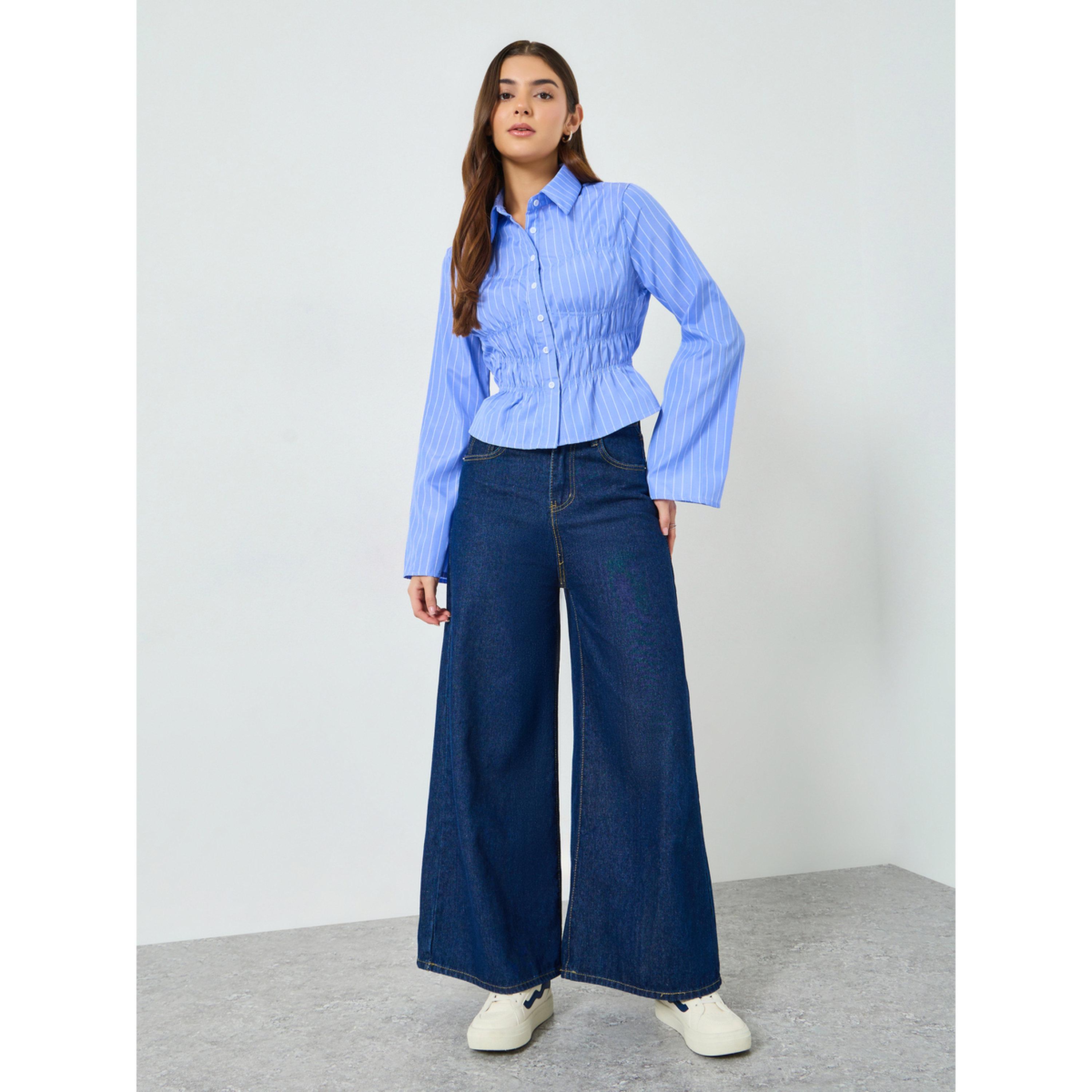 Take Two Blue Striped Gathered Shirt-women-clothing-shirtsandblouses-shirts-image-2