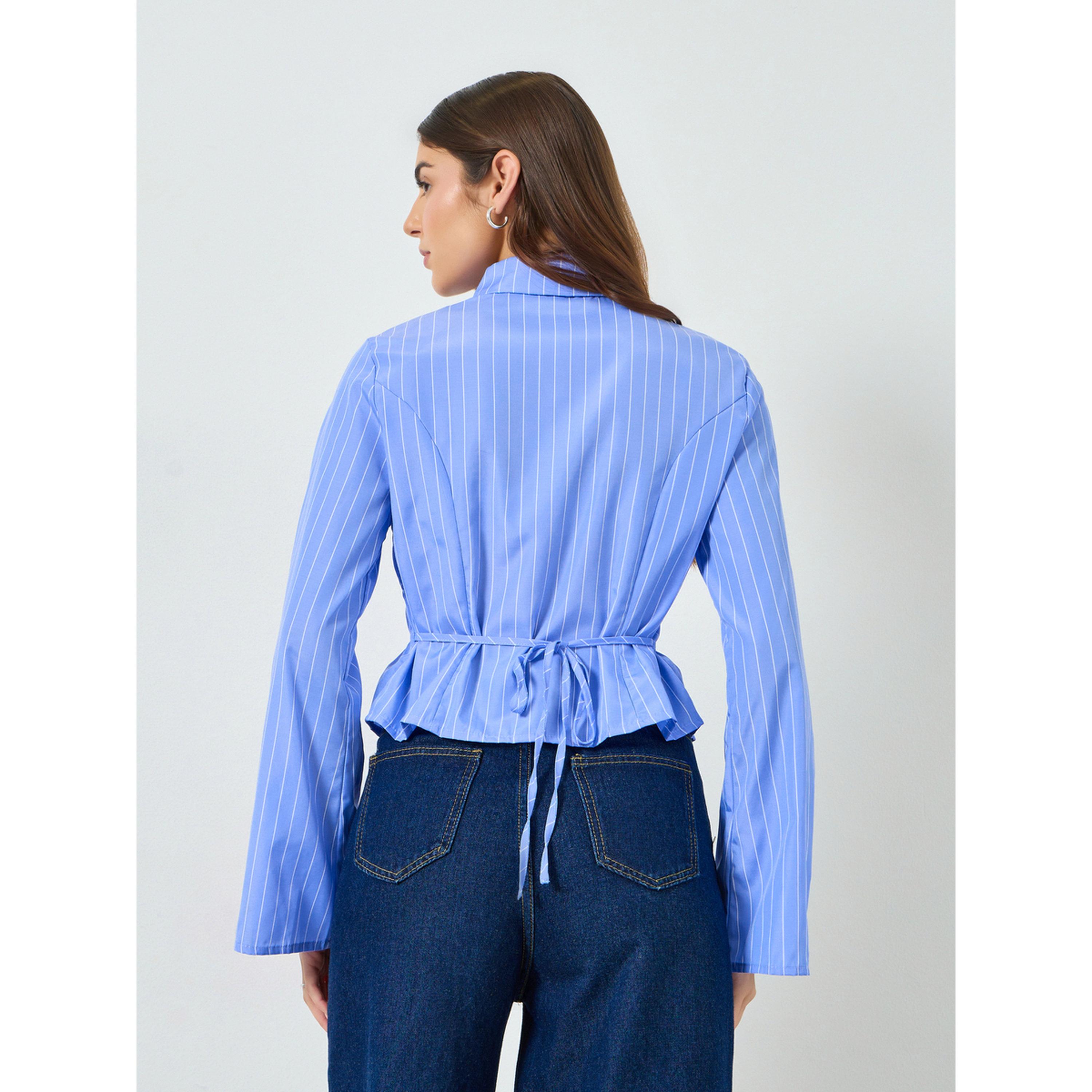Take Two Blue Striped Gathered Shirt-women-clothing-shirtsandblouses-shirts-image-4