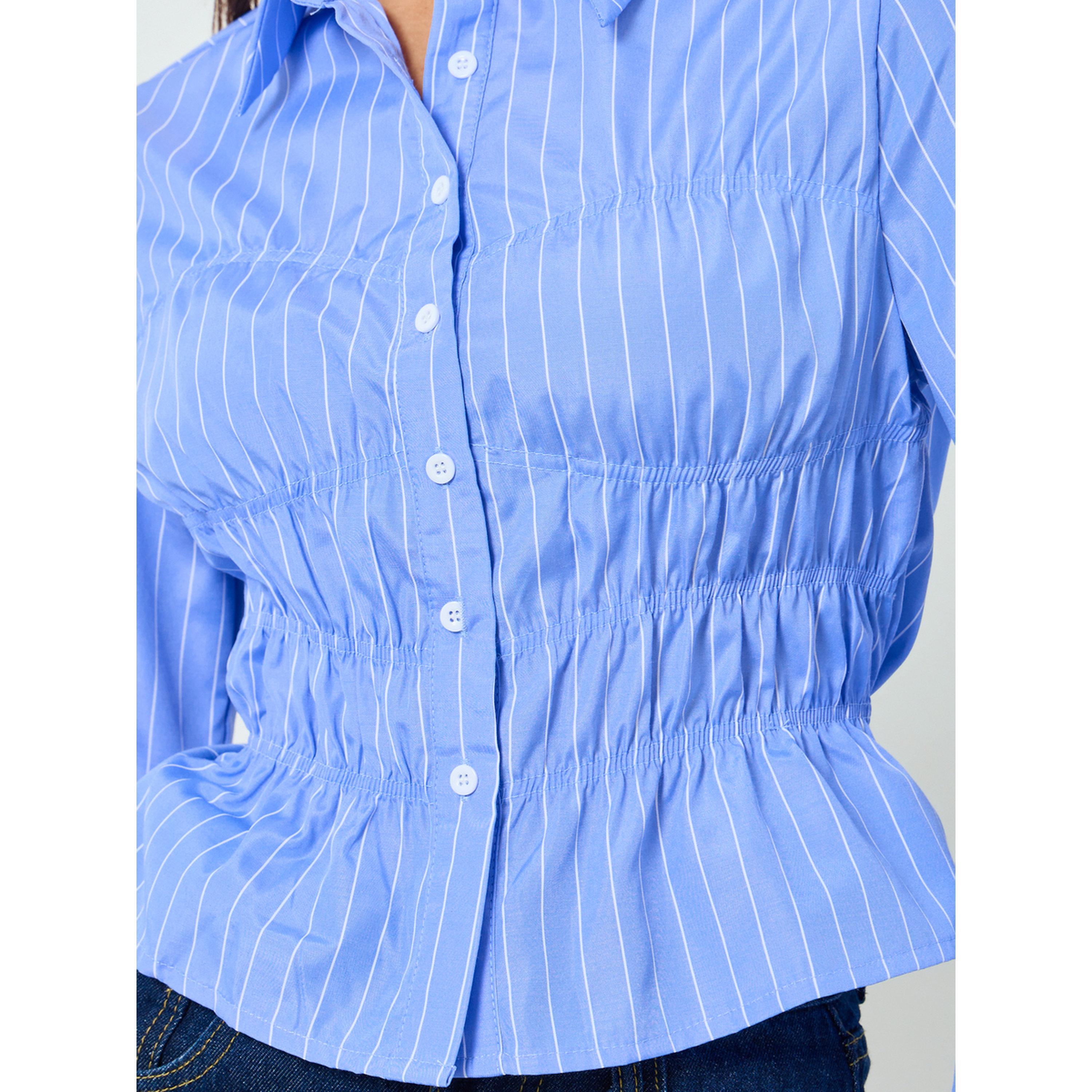 Take Two Blue Striped Gathered Shirt-women-clothing-shirtsandblouses-shirts-image-5