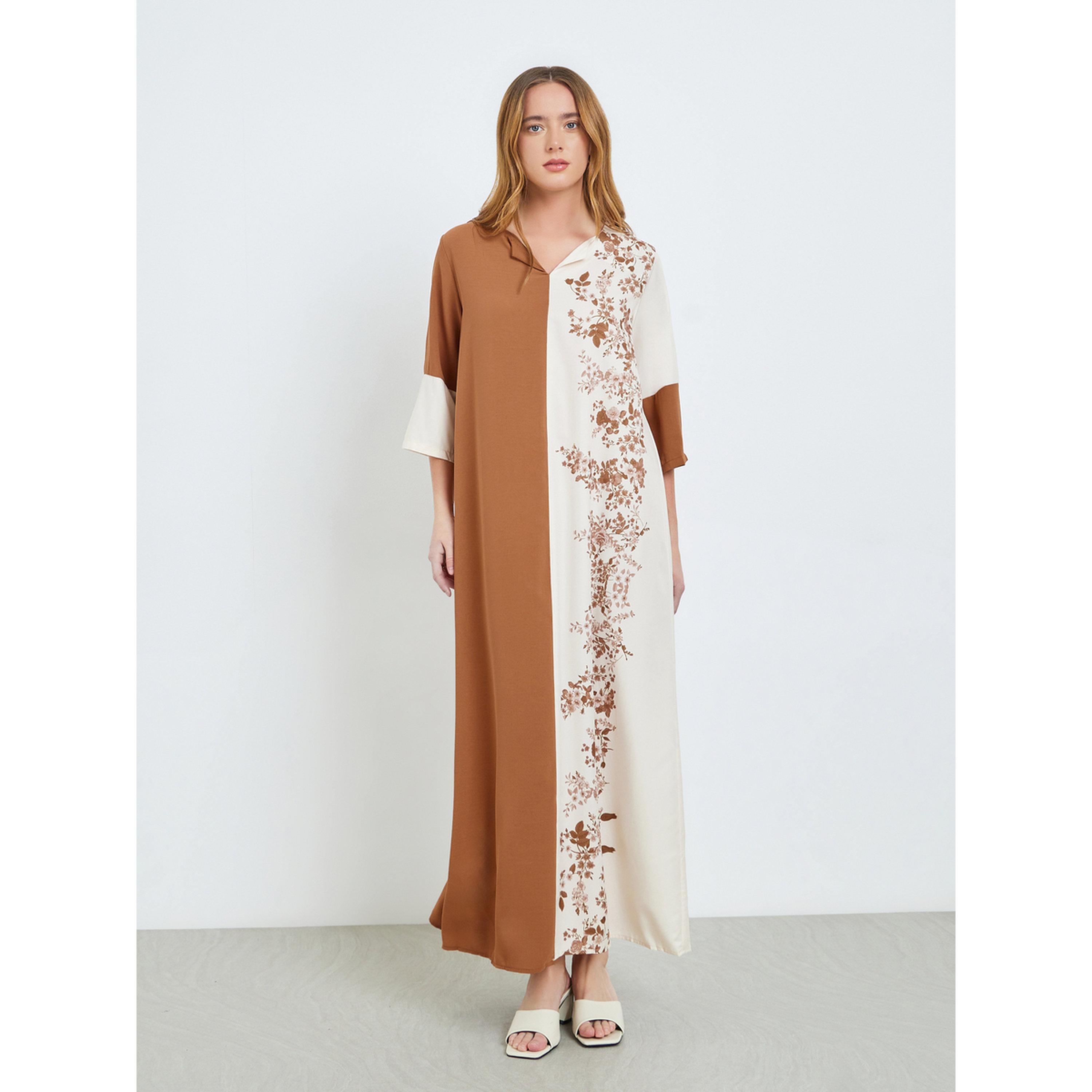 Take Two Color Block 3/4 Sleeves Jalabiya-women-arabicclothing-jalabiyas-image-1