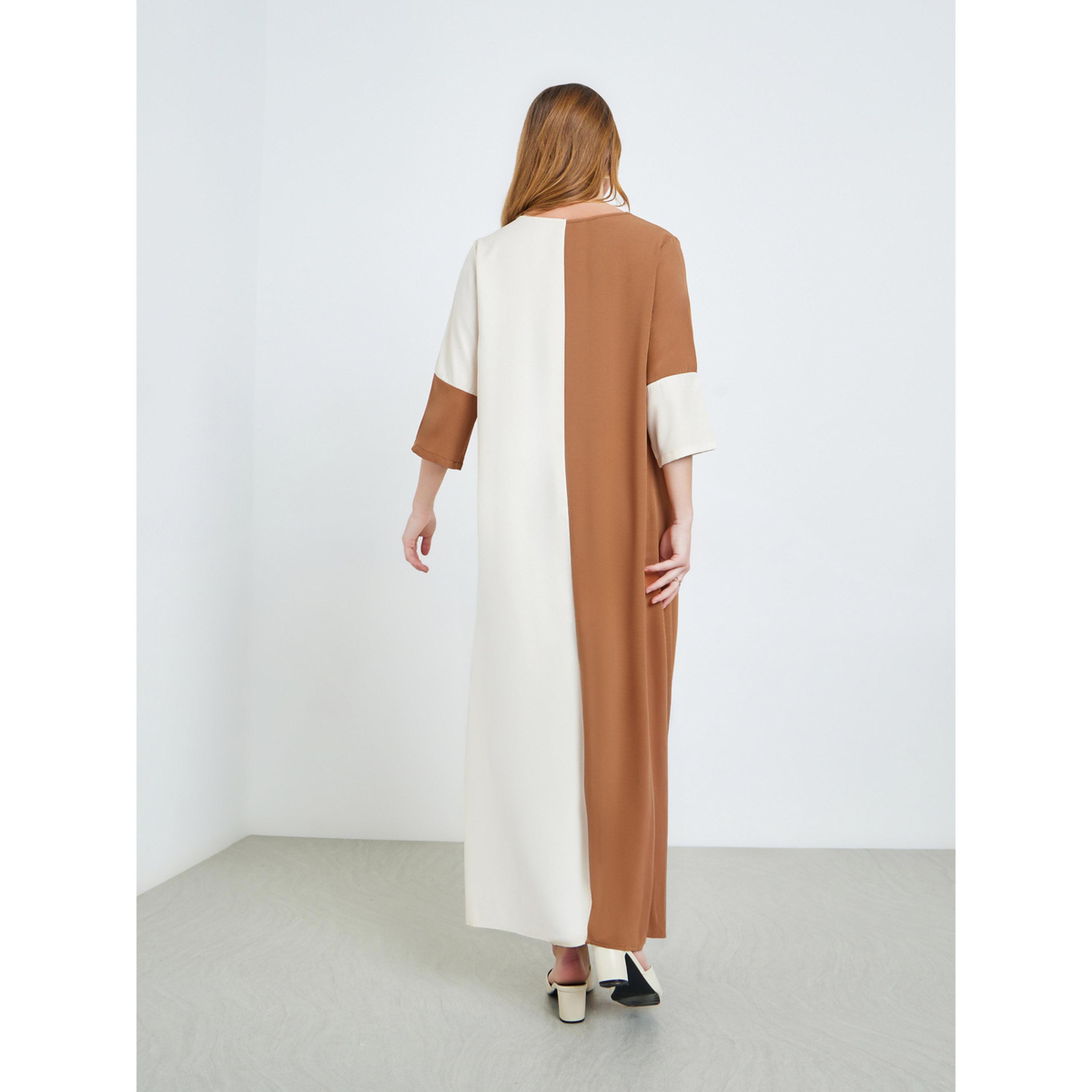 جلابية بأكمام 3/4 بتصميم كتل الألوان-women-arabicclothing-jalabiyas-image-4